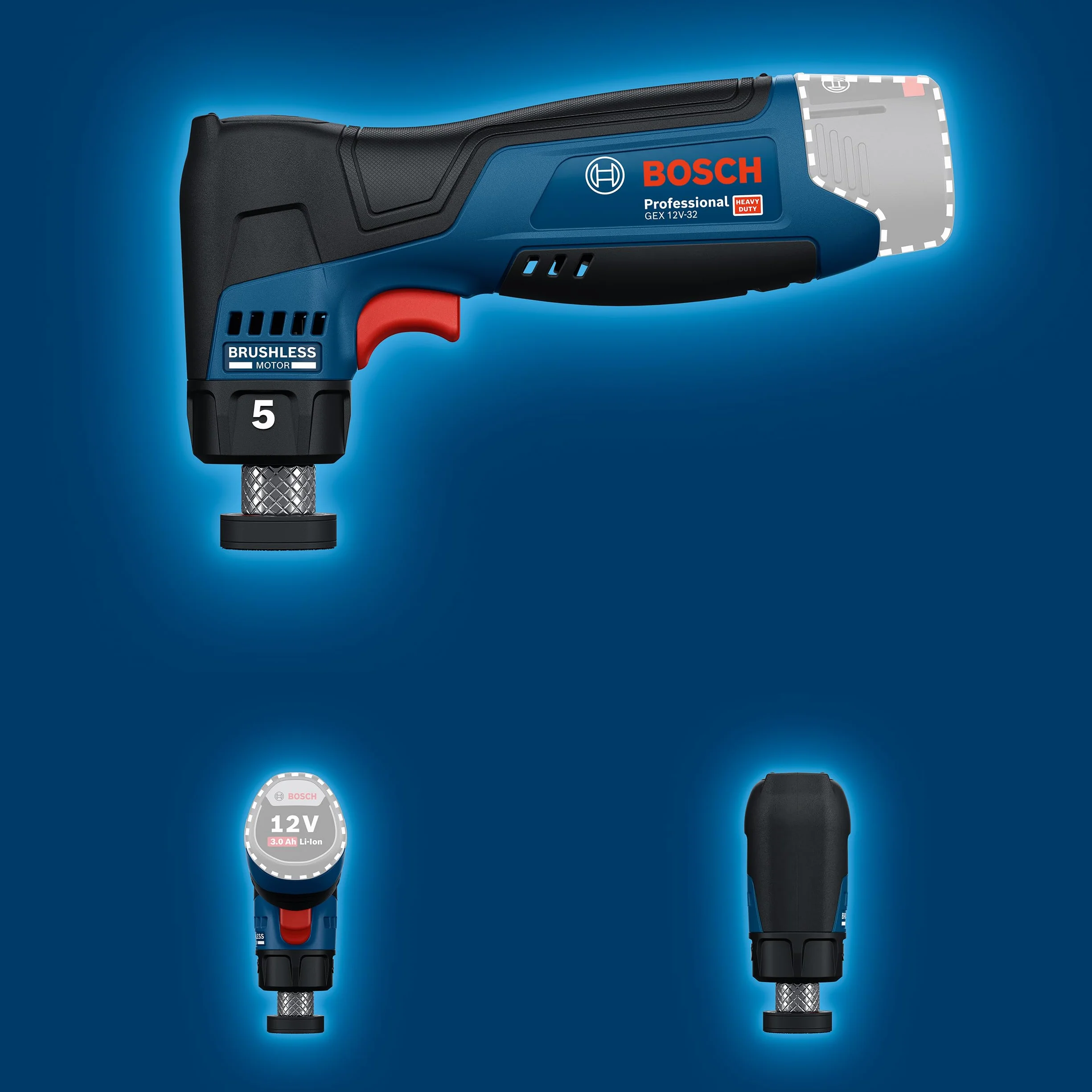 Bosch Professional 12V System Akumulatorowa szlifierka mimośrodowa GEX 12V-32 (talerz oporowy 32 mm z mocowaniem na rzepy, talerz oporowy 32 mm z mocowaniem na klej)