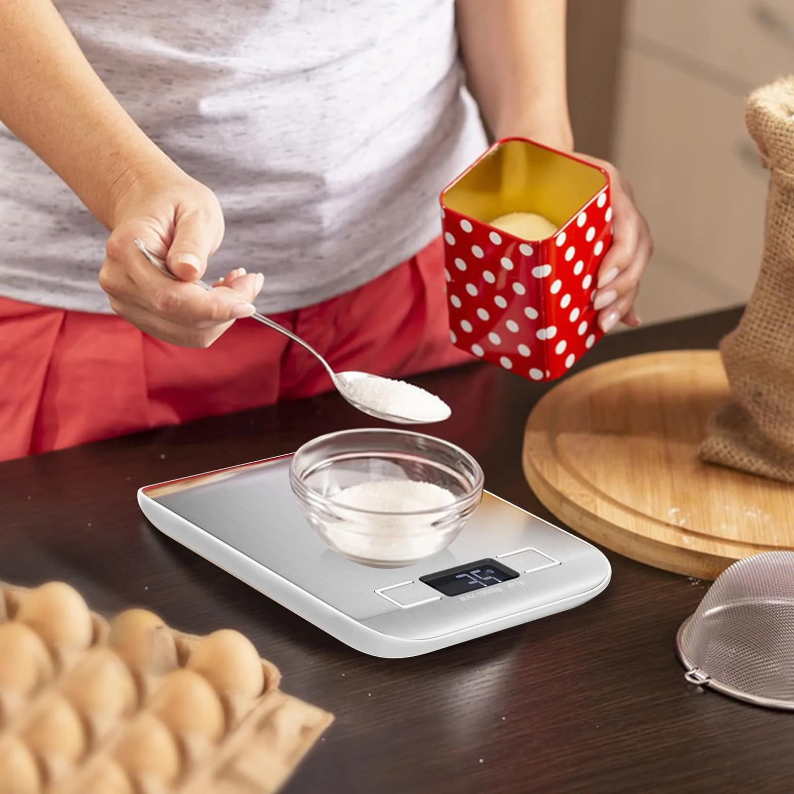 Newaner Precyzyjna waga kuchenna elektroniczna, 10 kg / 1 g, stal nierdzewna, waga kuchenna z wyświetlaczem Led i funkcją tarowania, 6 jednostek, ważenie żywności do gotowania, pieczenia i mieszania