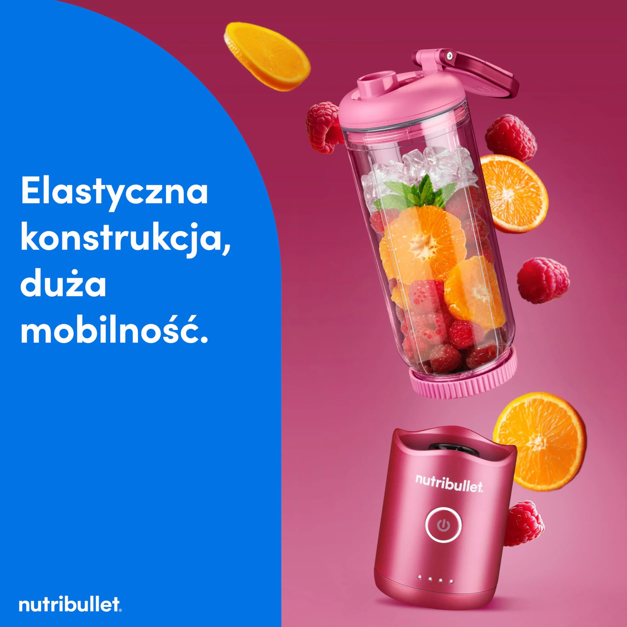 Nutribullet Flex 650 ml, Przenośny Blender z Pokrywą do Popijania, Odłączane Ostrza, Ładowanie USB-C, Kruszenie Lodu i Mrożonych Owoców, Blender Turystyczny z Kubkiem Wolnym od BPA, NBP213MA, Magenta