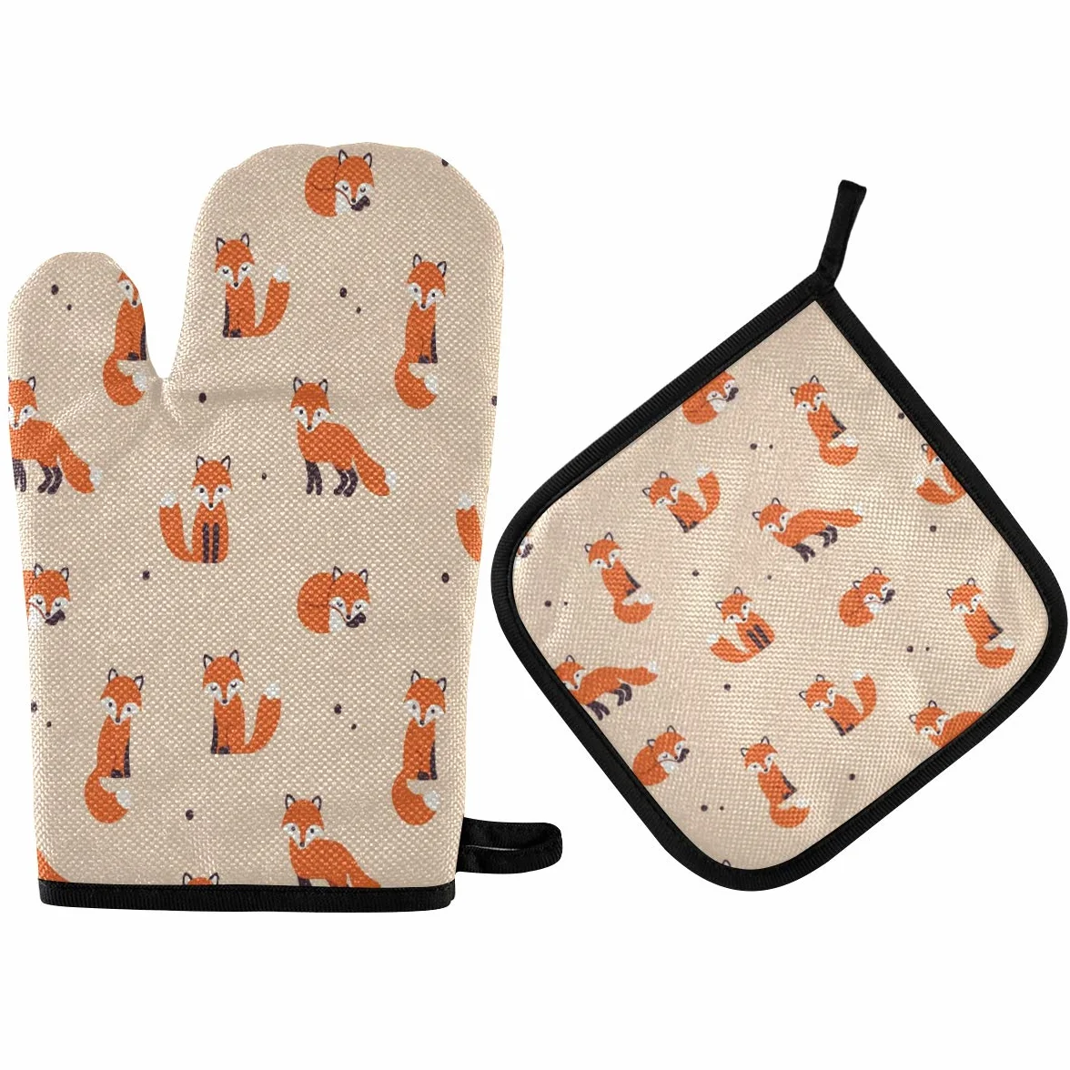 RXYY Cut Animal Fox Spot Pattern Rękawice kuchenne Pikowana bawełniana podszewka Potholders Rękawice grillowe - Rękawice kuchenne i uchwyty na garnki Odporne na wysokie temperatury rękawice