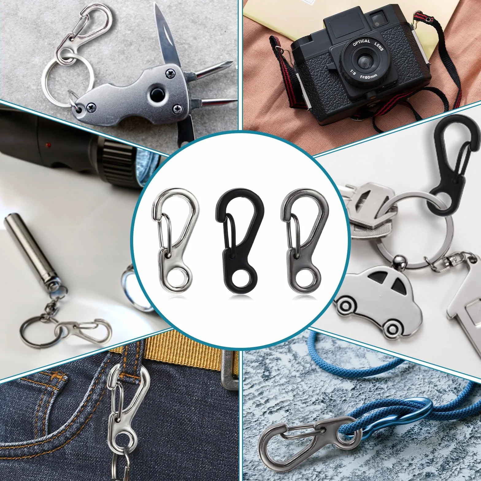 Ouligay 48 szt. Mini karabińczyk Karabińczyk do kluczy Aluminiowe klipsy do kluczy Zatrzaskowe haki do plecaka podróży kempingu wędrówek na zewnątrz Edc sprzęt survivalowy
