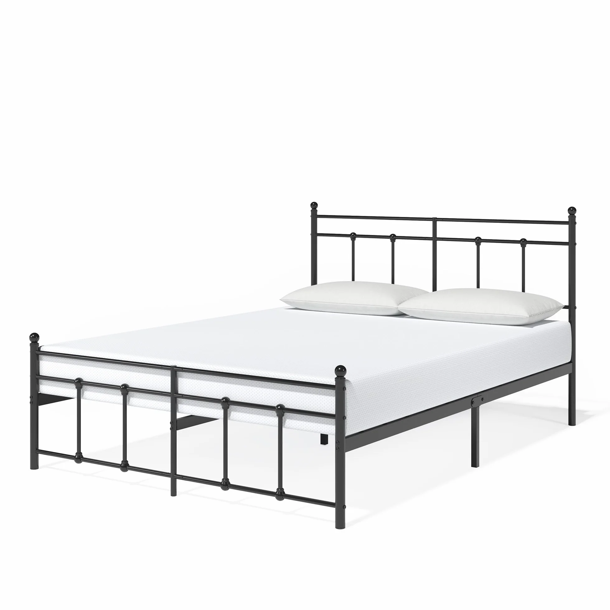 Zinus Nicholas łóżko 140 x 200 cm – wysokość 31 cm z miejscem do przechowywania pod łóżkiem – metalowa rama łóżka platformowego z zagłówkiem i podnóżkiem – czarne