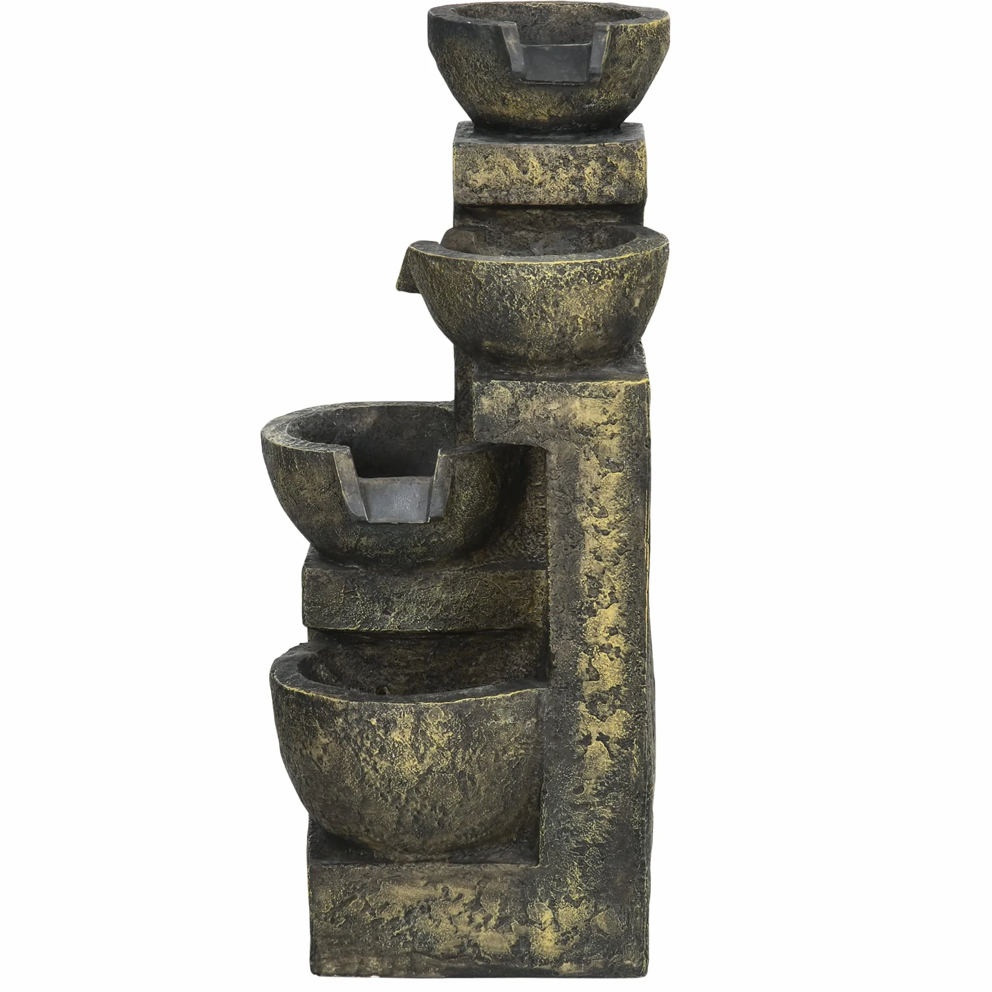 Outsunny Zen ozdobna fontanna ogrodowa 4 miski regulowany przepływ Zatapialna pompa wodna w zestawie 25 l x 24 l x 60H cm żywica czarna