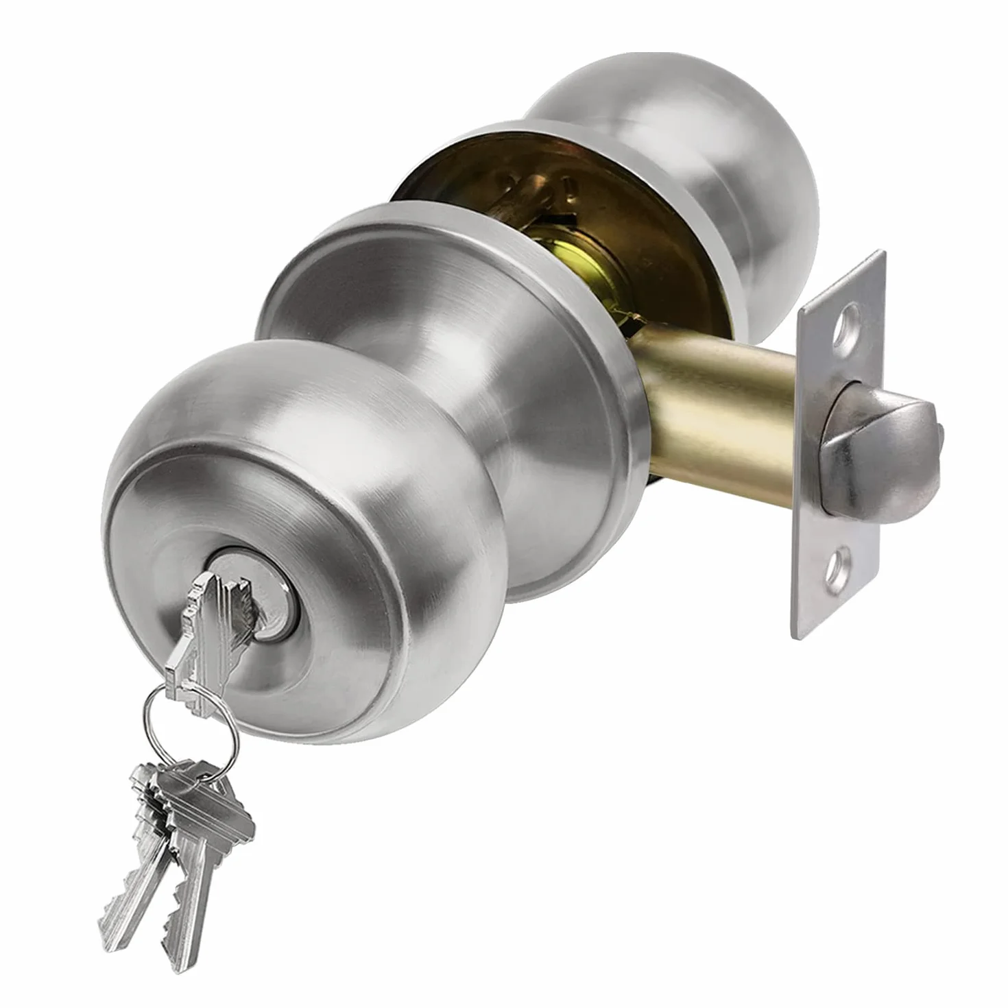 CML Hardware zestaw gałek drzwiowych wejściowych na klucz, zamek drzwiowy ze stali nierdzewnej do drzwi zewnętrznych i wewnętrznych, okrągła gałka, 1 sztuka