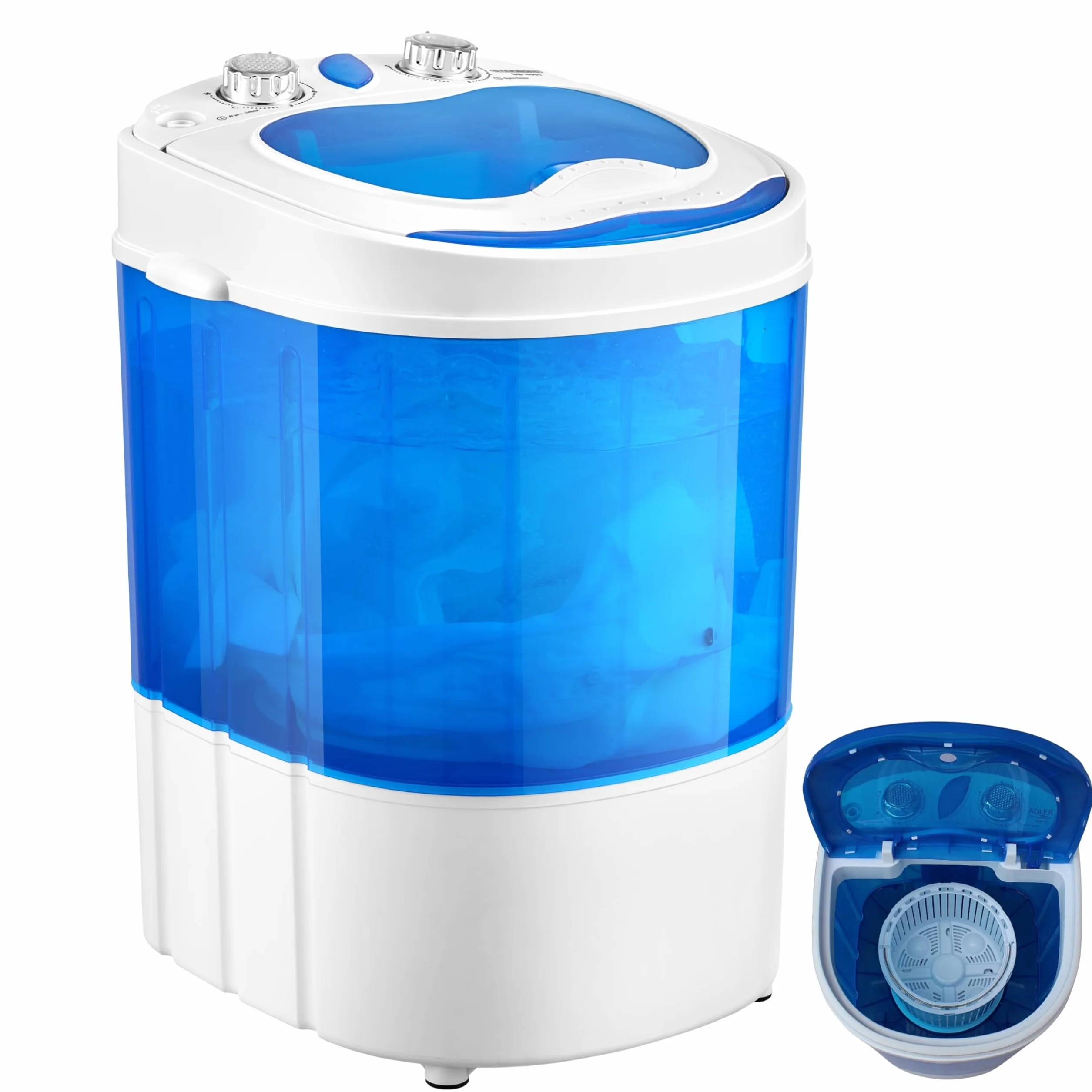Steinborg Mini pralka z wirówką, do 3 kg, 2 komory, wirowanie do 1 kg, pralka podróżna na kemping, przenośna, ładowana od góry, mini pralka, bubble blue/white