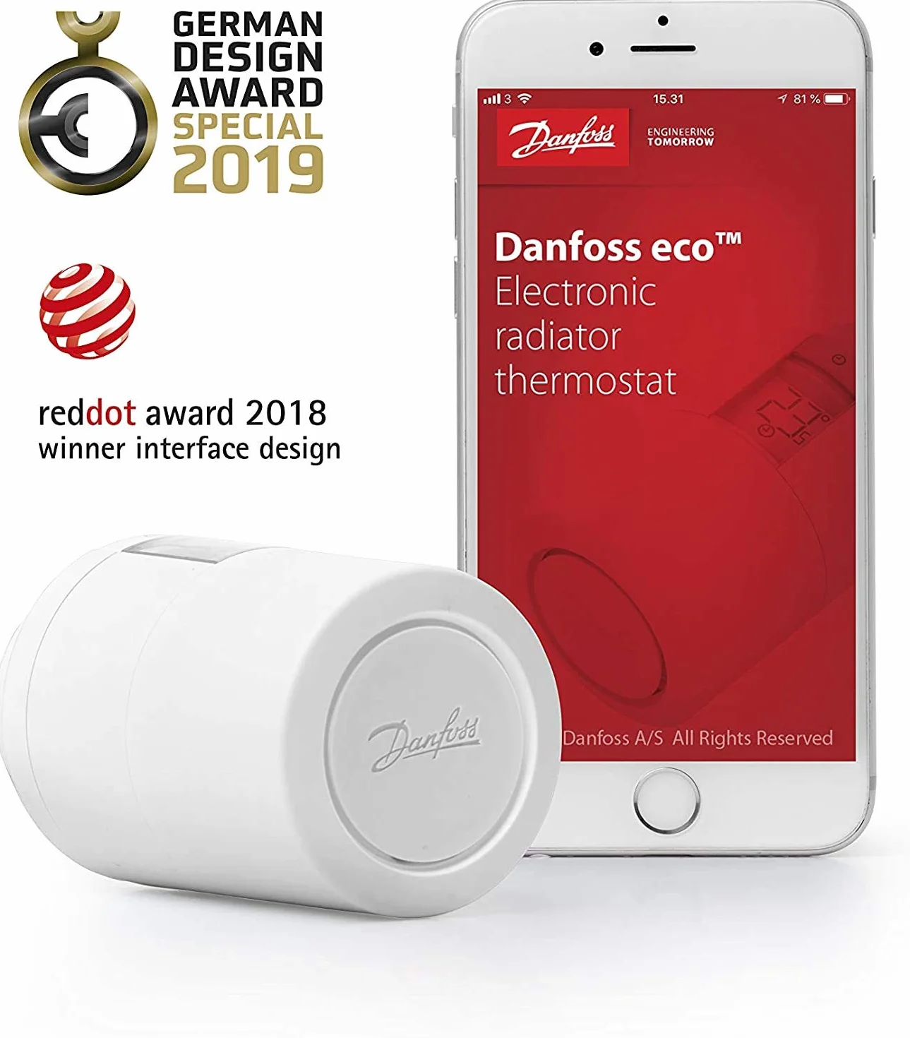 Danfoss Eco Inteligentny Termostat, Biały, ‎11,5 x 5,5 x 11,5 cm; 250 g