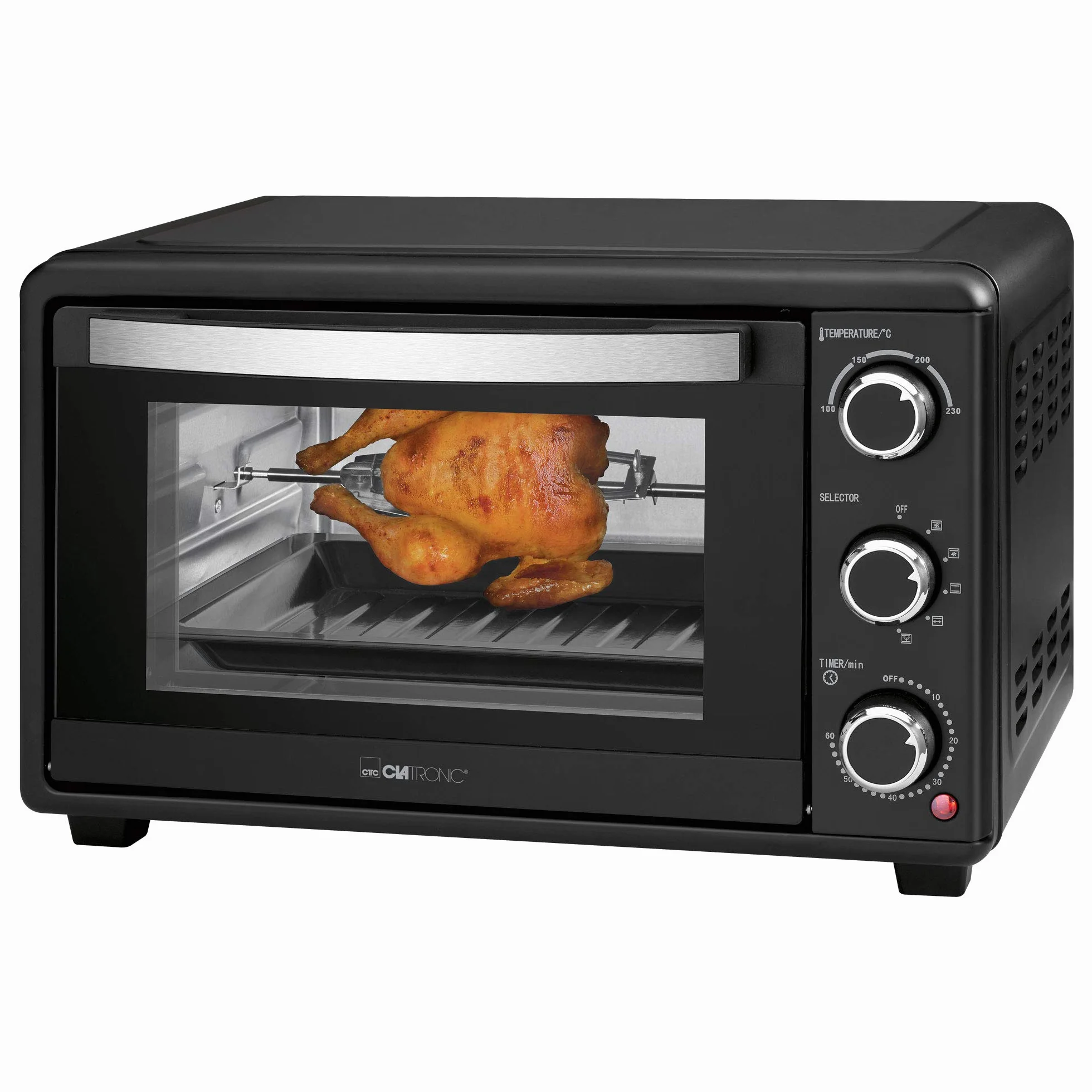 Clatronic MBG 3727 wielofunkcyjny piekarnik 25 l termoobieg grzałka górna i dolna funkcja rożna timer 60 minut czarny