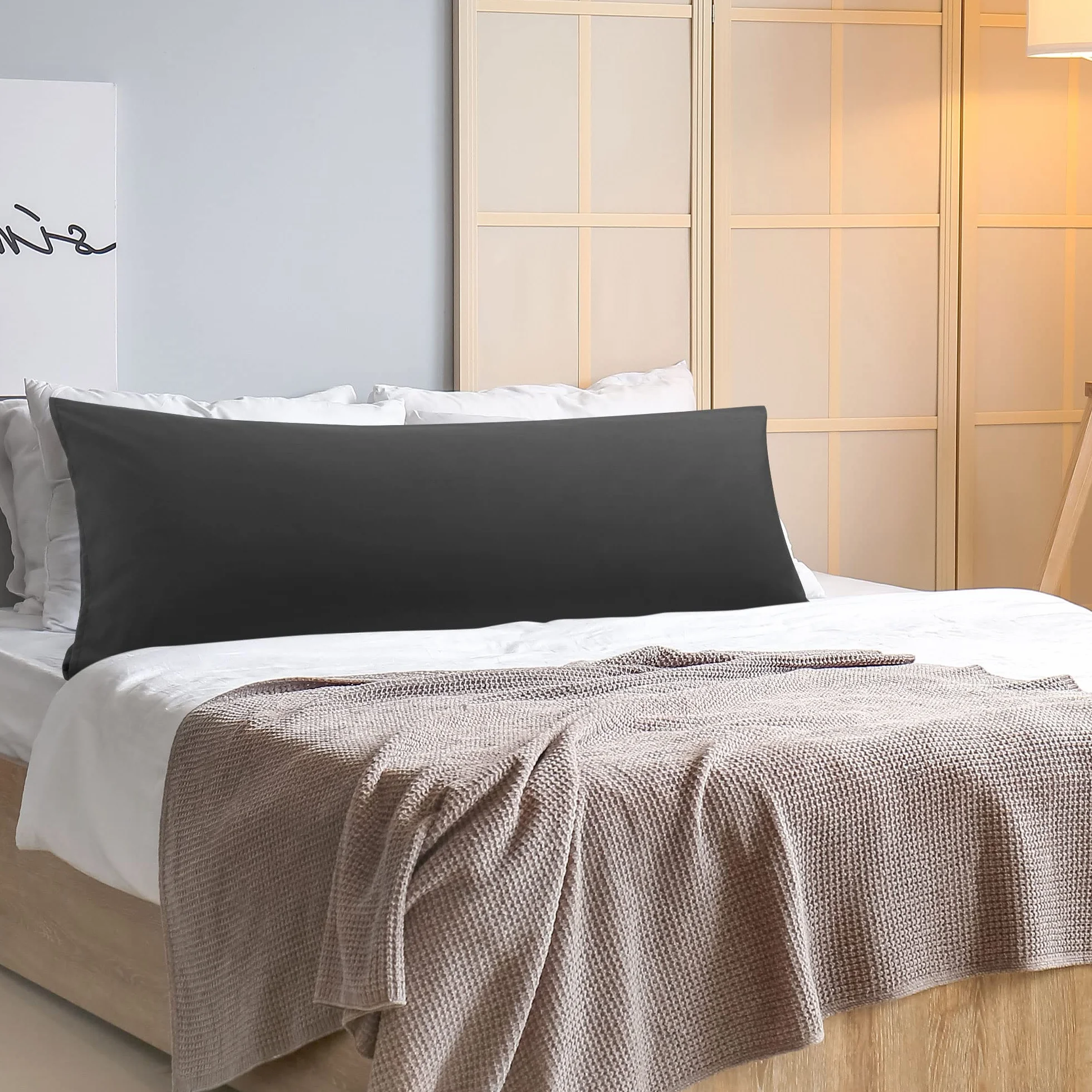 PiccoCasa Poszewka na poduszkę 50 x 160 cm, długa, z zamknięciem hotelowym, z mikrofibry, poduszka do spania na boku, kolor czarny