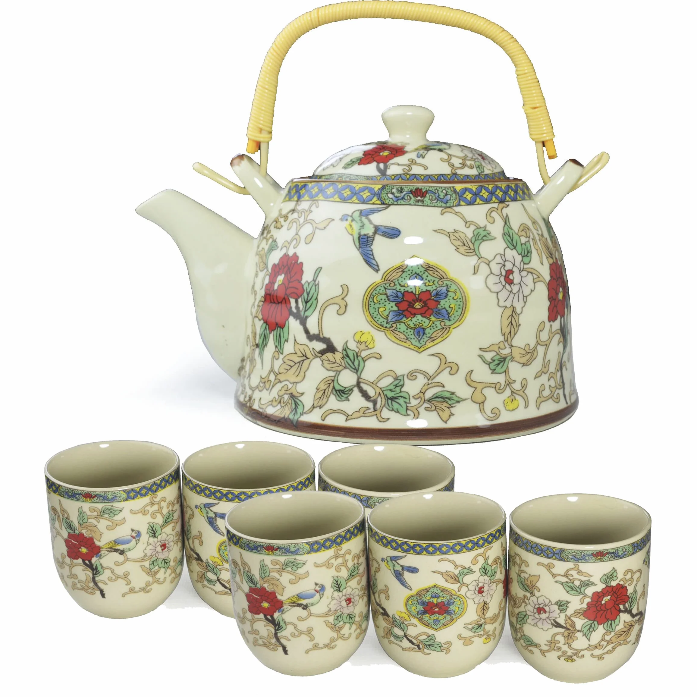 Porcelanowy czajniczek zestaw do herbaty 1 czajniczek 6 filiżanek, dzbanek do herbaty kawy czajnik ceramiczne prezenty dekoracja stołu (zestaw 850 ml garnek + kubki 170 ml) kolor)