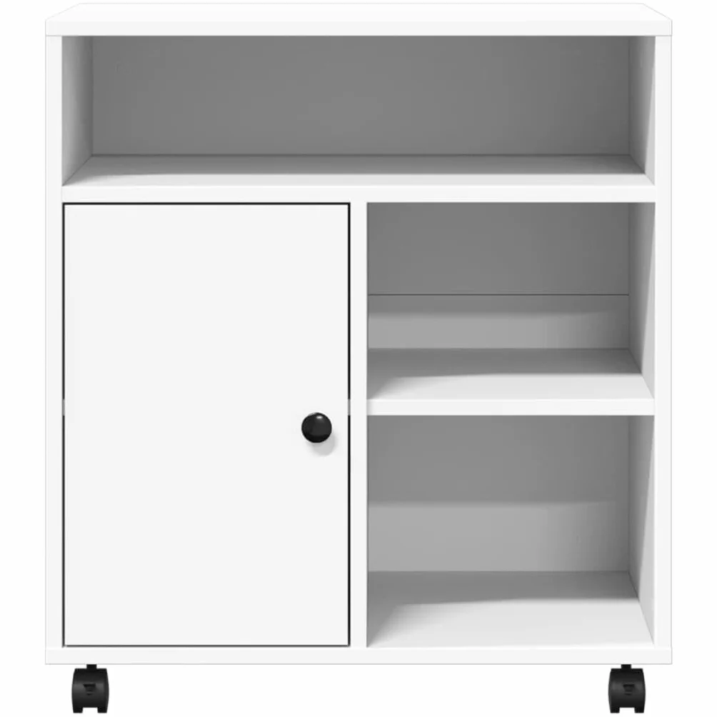 vidaXL Szafka pod drukarkę, z kółkami, biała, 60x50x67 cm, stojak na drukarkę, regał na drukarkę, stolik pod drukarkę, stolik na drukarkę