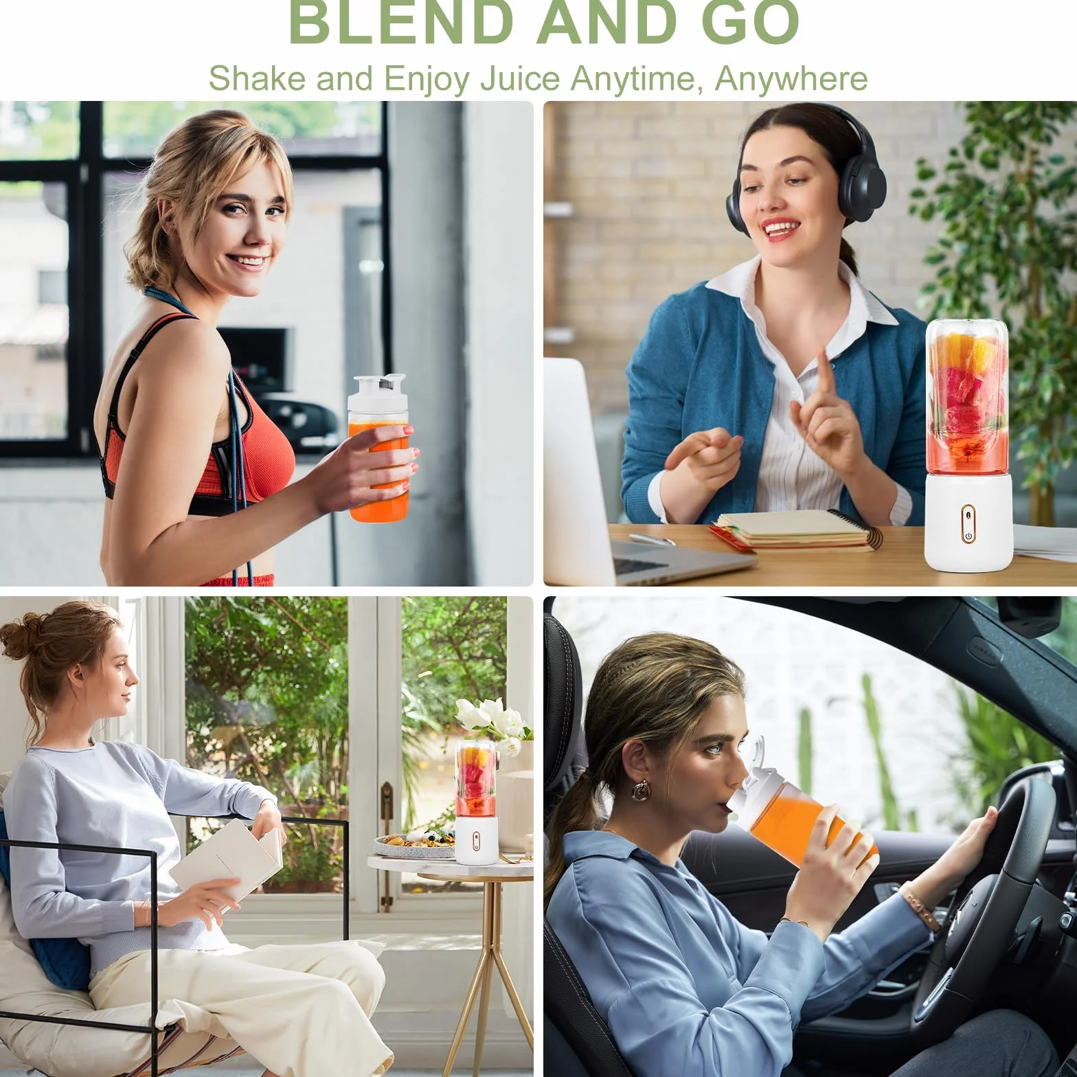 Euakee Przenośny blender 500 ml Mini blender USB z akumulatorem do świeżych soków i koktajli, przenośny mini blender z 7 ultra ostrymi ostrzami, do domu, biura, podróży, siłowni