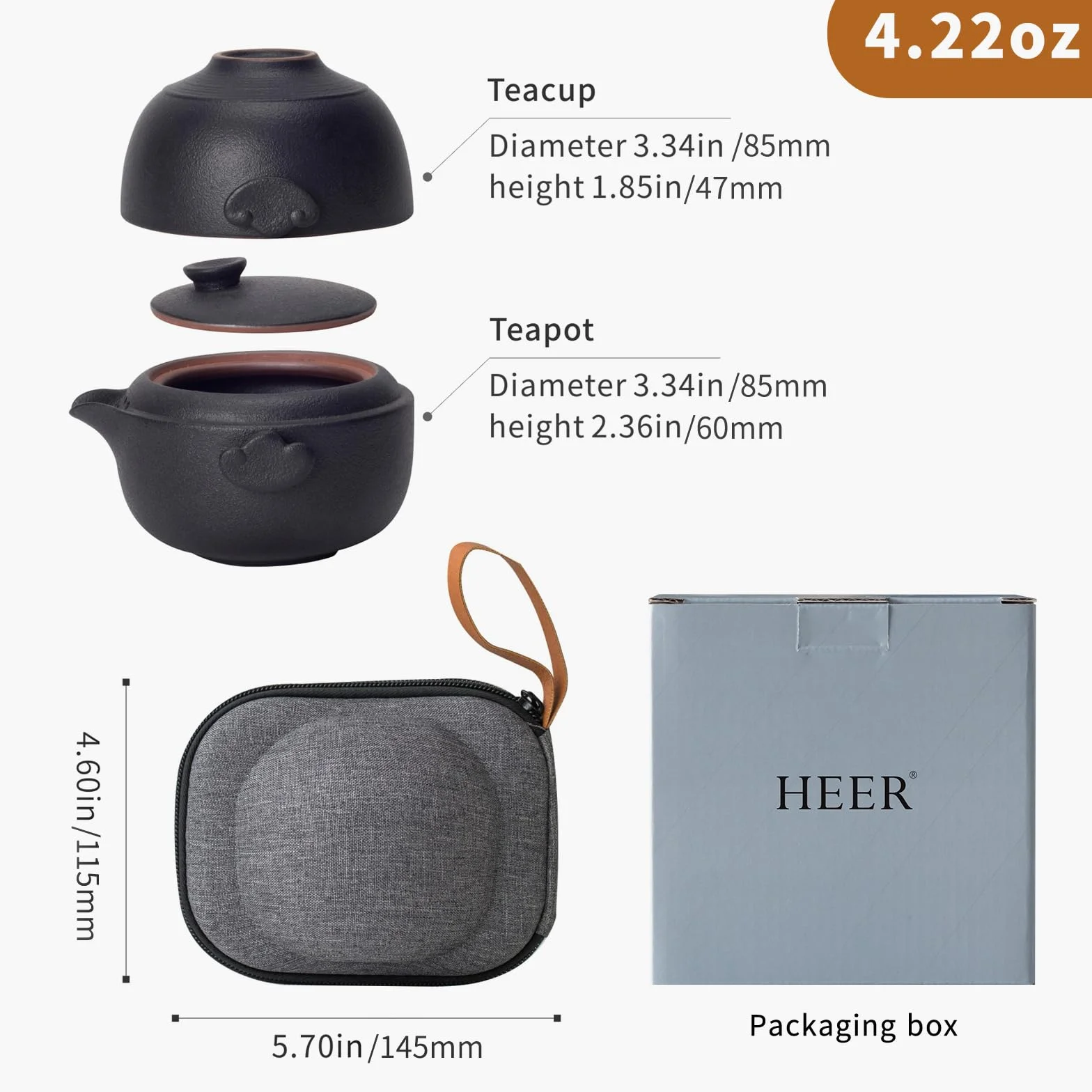 HEER Ceramiczny zestaw do herbaty Travel Gaiwan - mały czajniczek do herbaty Kungfu z filiżanką dla jednej osoby, idealny prezent dla miłośników herbaty.