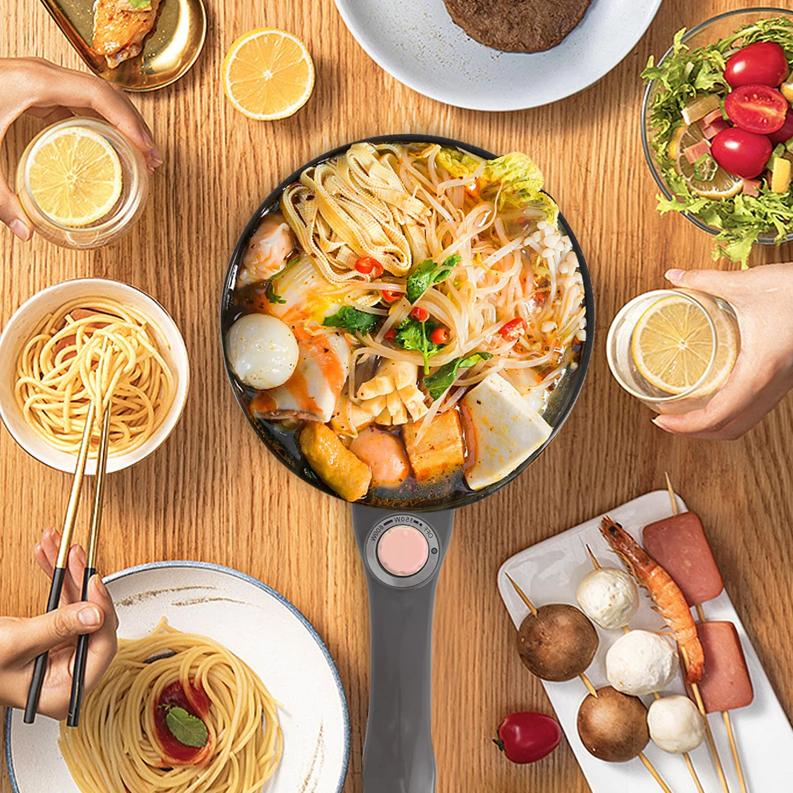 Audecook Hot Pot Elektryczna mini patelnia elektryczna, przenośna, nieprzywierająca patelnia do smażenia z regulacją mocy, szybka kuchenka do ramenu, podróżny multicooker, garnek elektryczny, do zupy
