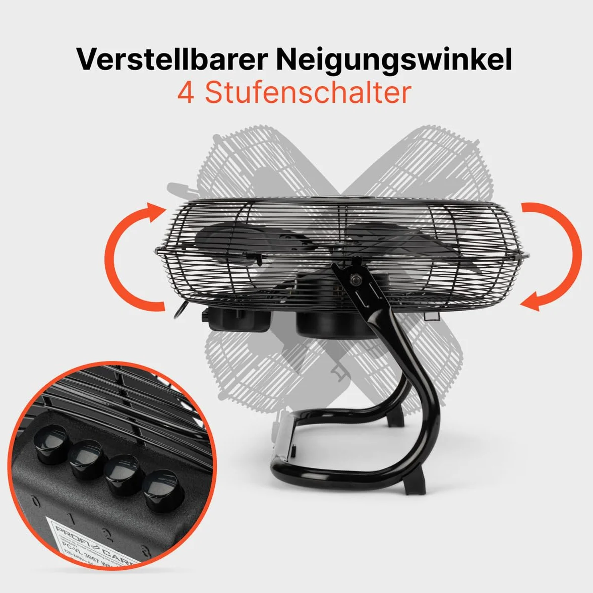 Dmuchawa Proficare Designer 45 cm PC-VL3066WM Czarna 100 W 3 poziomy prędkości metalowy grill stabilna podstawa regulowany kąt