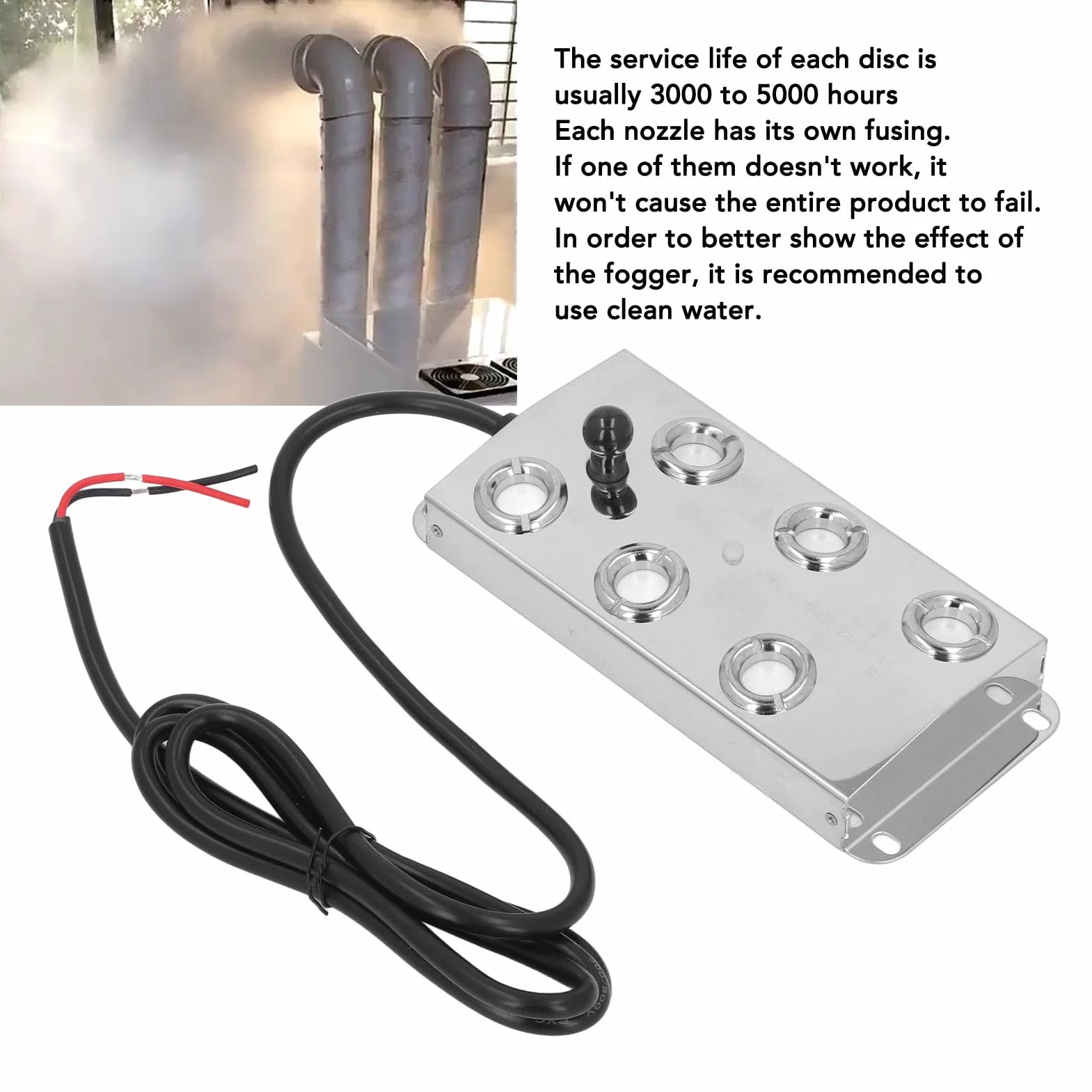 6-głowicowy Ultradźwiękowy Generator Mgły, Zamgławiacz Mgły ze Stali Nierdzewnej z 6 Rdzeniami, 4500 Ml/h, Wodoodporny Zasilacz IP67, Kabel 1,5 M do Szklarni, Stawu, Trawnika z