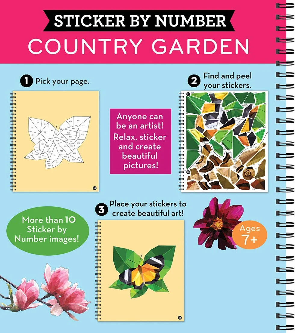 Brain Games - Sticker by Number: Country Garden (13 Images to Sticker)