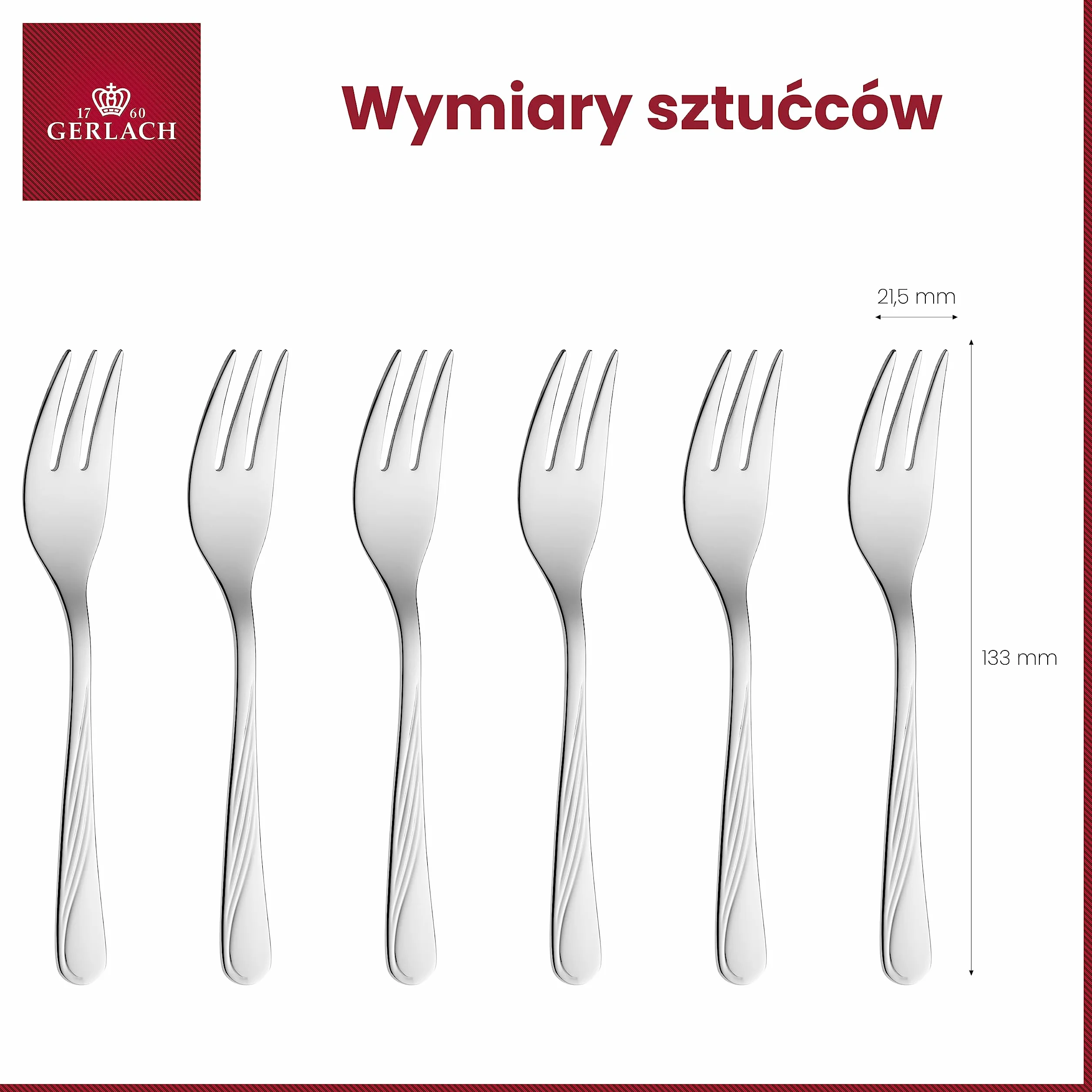 Gerlach Celestia Widelec Deserowy, Srebrny, 6 el.