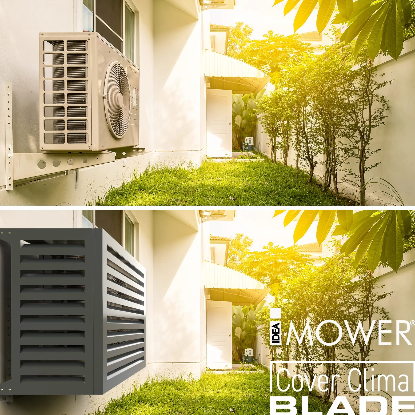 Cover Clima Blade M antracytowa osłona klimatyzacji z kompozytu aluminium, regulowane uchwyty INOX, montaż ścienny, ochrona jednostki zewnętrznej