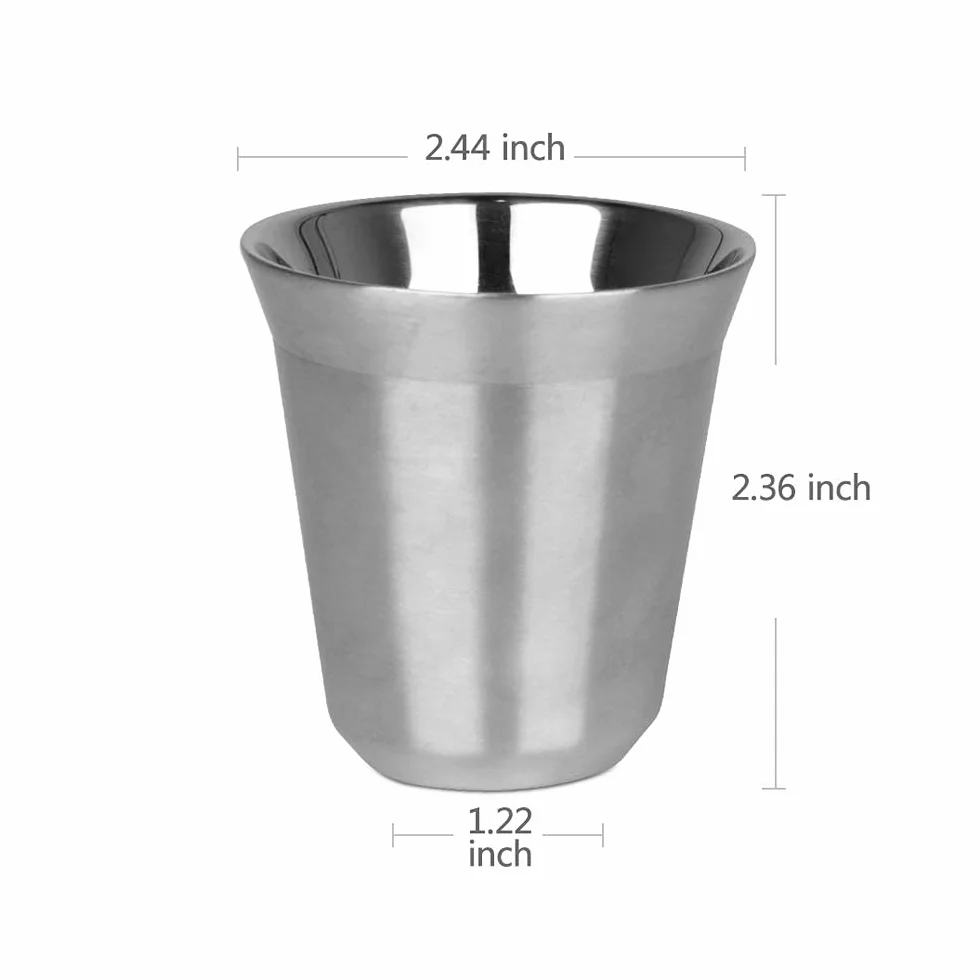 RECAPS Zestaw filiżanek do espresso 80 ml ze stali nierdzewnej 304 podwójne ścianki Demitasse