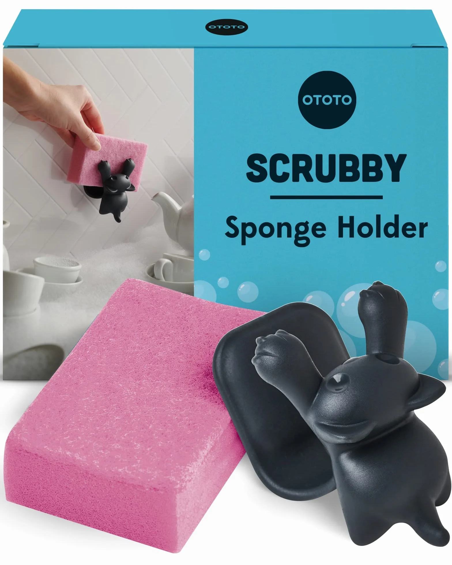 OTOTO Uchwyt na gąbkę do zlewu kuchennego szary kot 9,9 x 8 x 9,9 cm