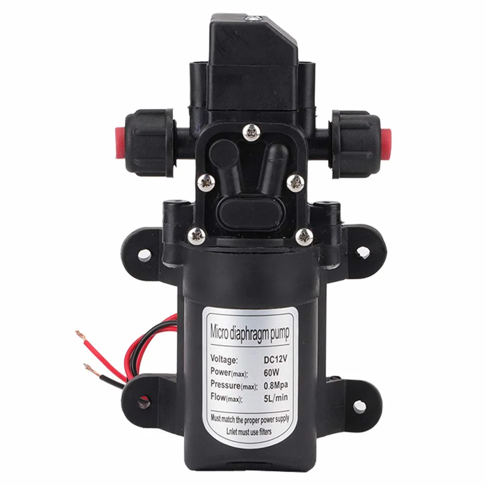 Membranowa Pompa Wodna, 12V, 115 Psi, 5 l/min, 60W, Czarna, Gumowa, Elektryczna Przewodowa