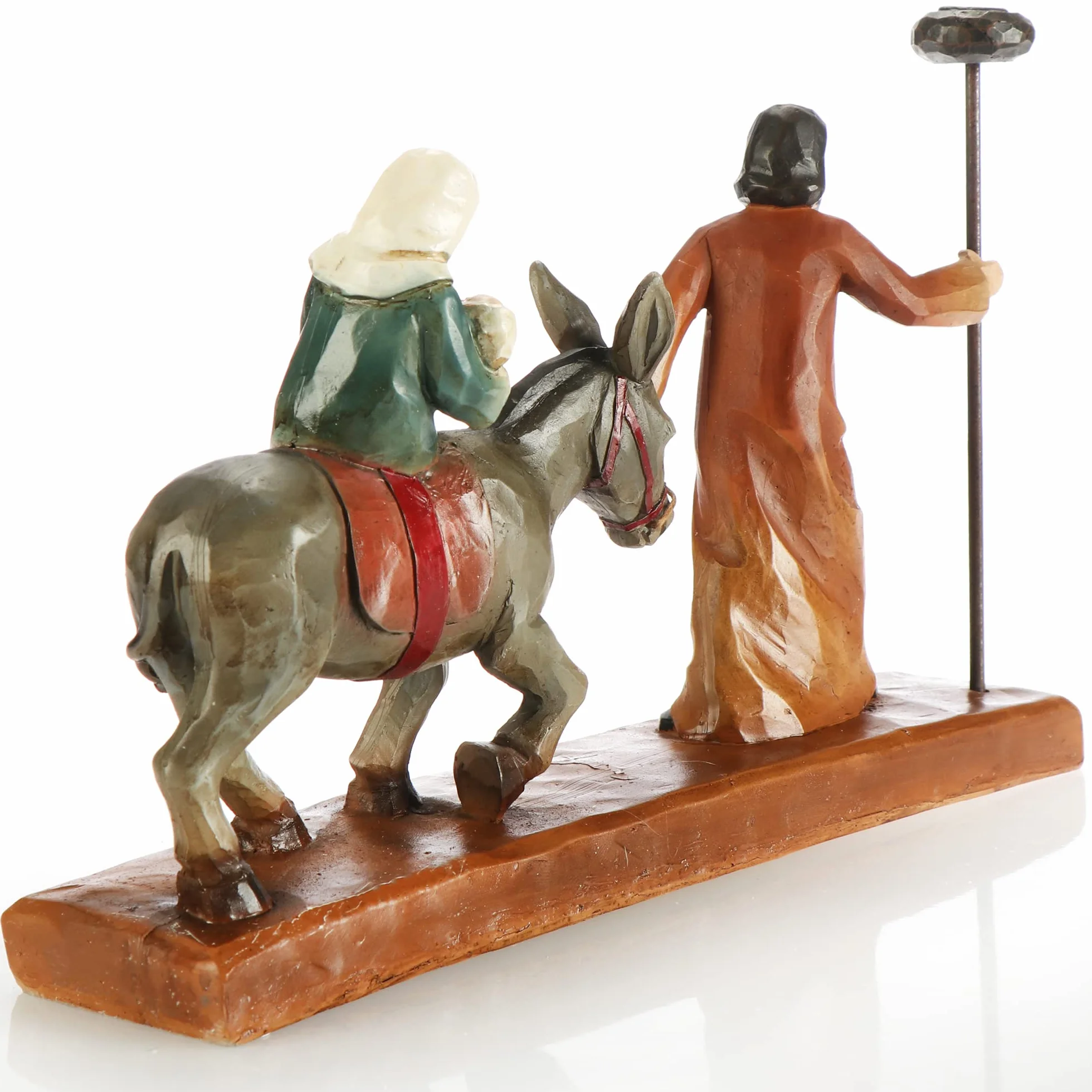 COM-FOUR® figurki bozonarodzeniowe ze swiecznikami - Chrzescijanskie ozdoby swiateczne - ekspozycja polyresin - Maryja, Józef i Jezus na osiolku - Ucieczka do Egiptu (Jaselka - braz)