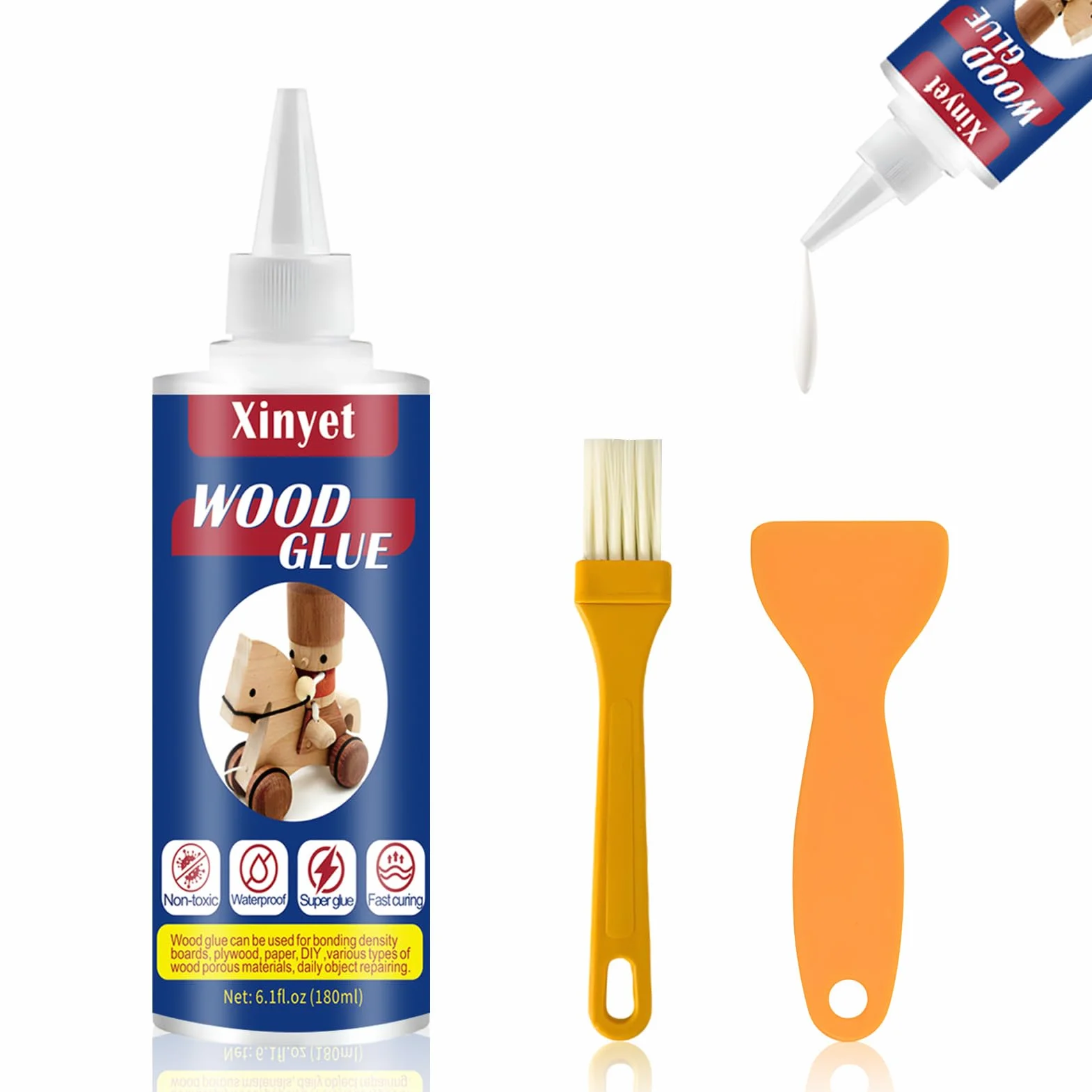 Klej do drewna, 180 ml, bardzo mocny do prac z drewna, wodoodporny, przezroczysty klej do drewna, do mebli, podłóg drewnianych i produktów z drewna