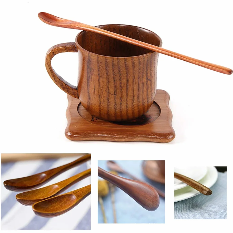 Drewniane łyżki do zupy 20 cm, japoński styl, zestaw 3 sztuk