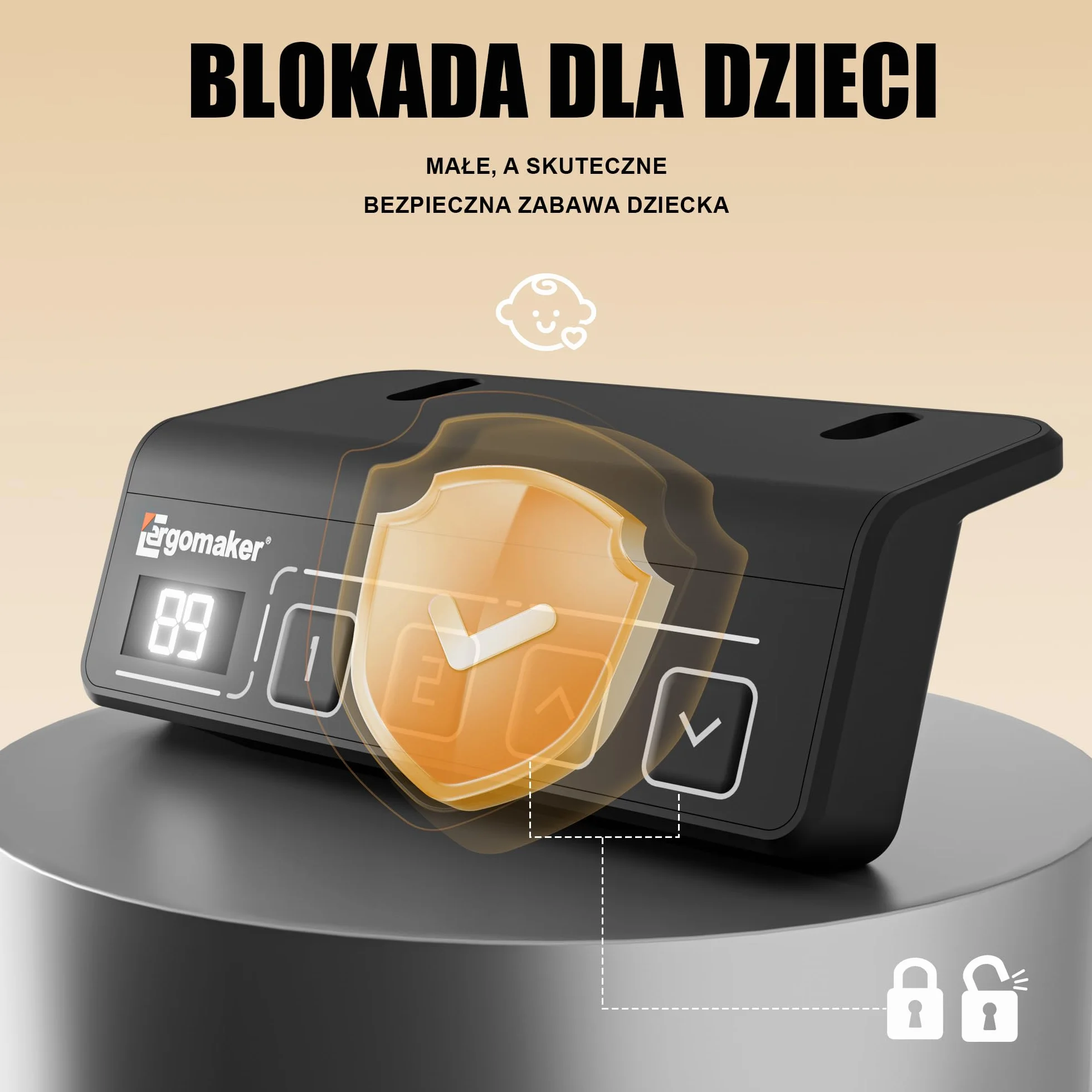 ERGOMAKER Biurko Stojące 80 x 60 cm, Elektryczne z Regulacją Wysokości i 2 Pamięciami, z Hakami, Blatem Splicowanym, do Pracy na Stojąco i Siedząco (Biały)
