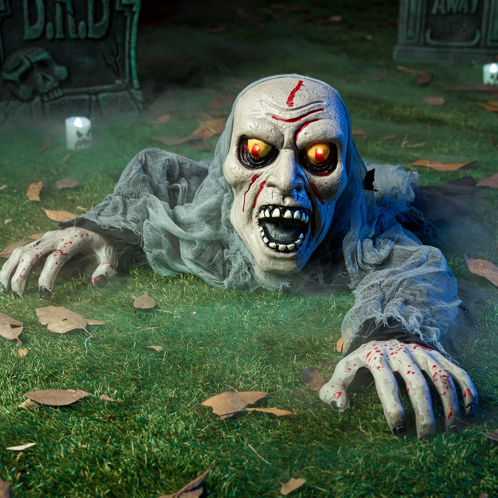 JOYIN Halloween Light-Up Zombie Groundbreaker animowany plamą krwi i przerażającym dźwiękiem na zewnątrz, trawnik, podwórko, dekoracja patio, dekoracja nawiedzonego domu