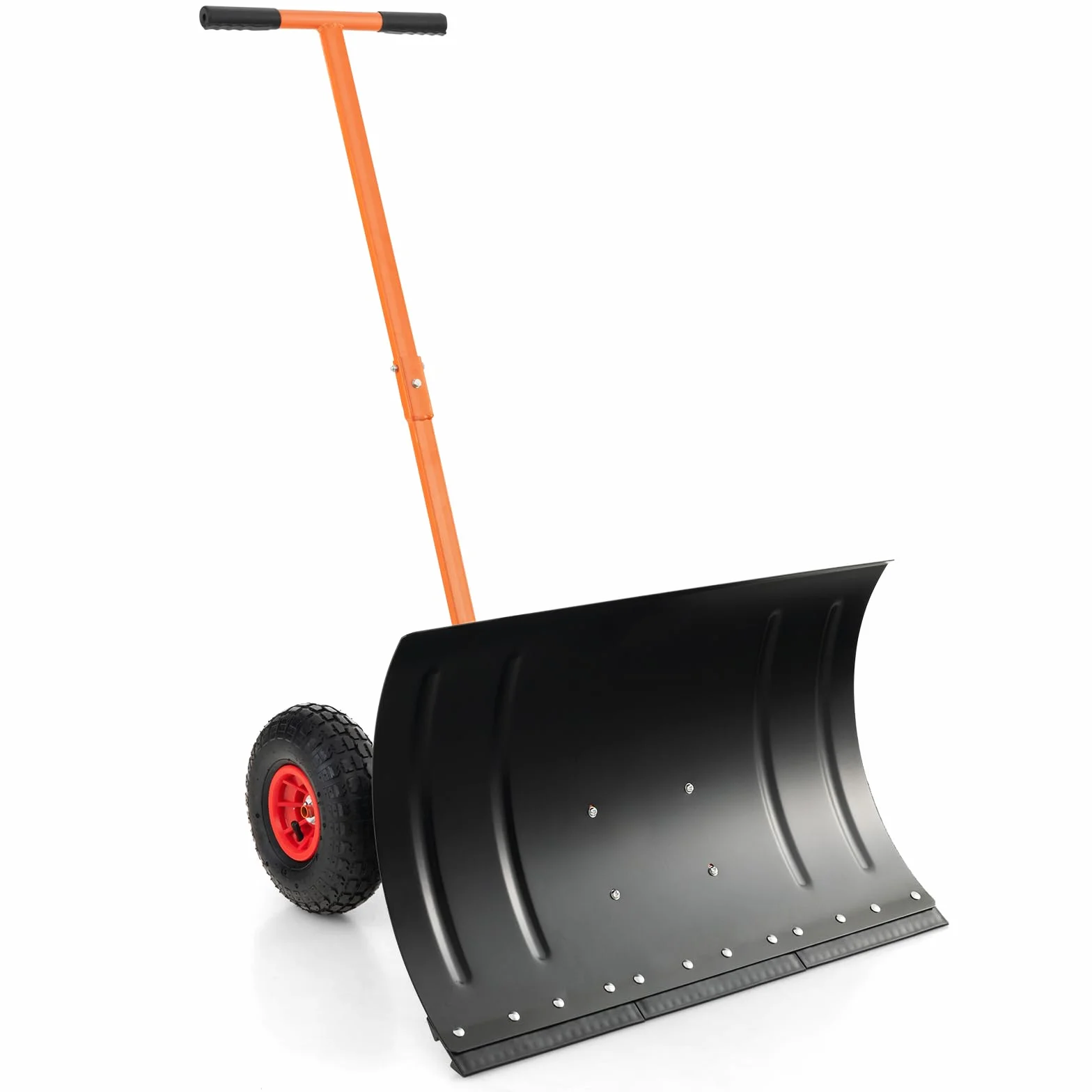 COSTWAY Łopata do śniegu na kółkach z regulacją wysokości, tarcza do śniegu 74 cm, szerokość robocza 49 cm, chroniąca plecy szufla do śniegu z regulowanym kątem, odśnieżarka metalowa
