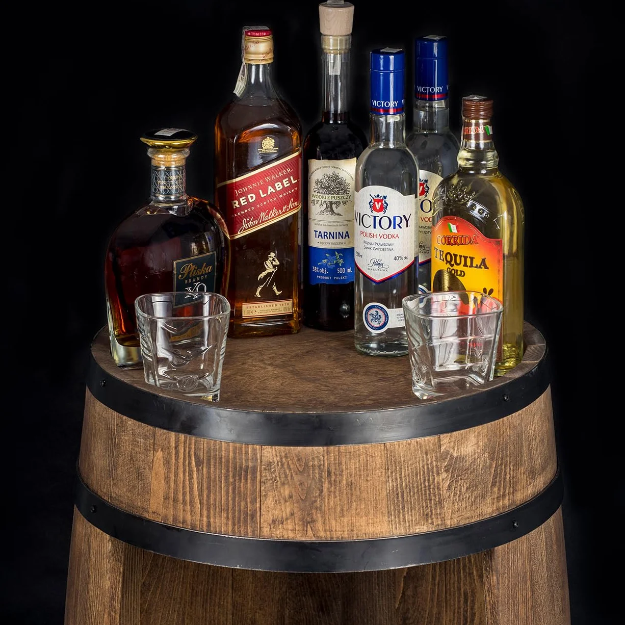 weeco szafka barowa LED Regał na wino, szafka na wino XL Beczka w stylu vintage, dekoracja do salonu Minibar na gin, whisky, piwo Beczka na wino stolik barowy Drewniana beczka na szklanki i butelki.