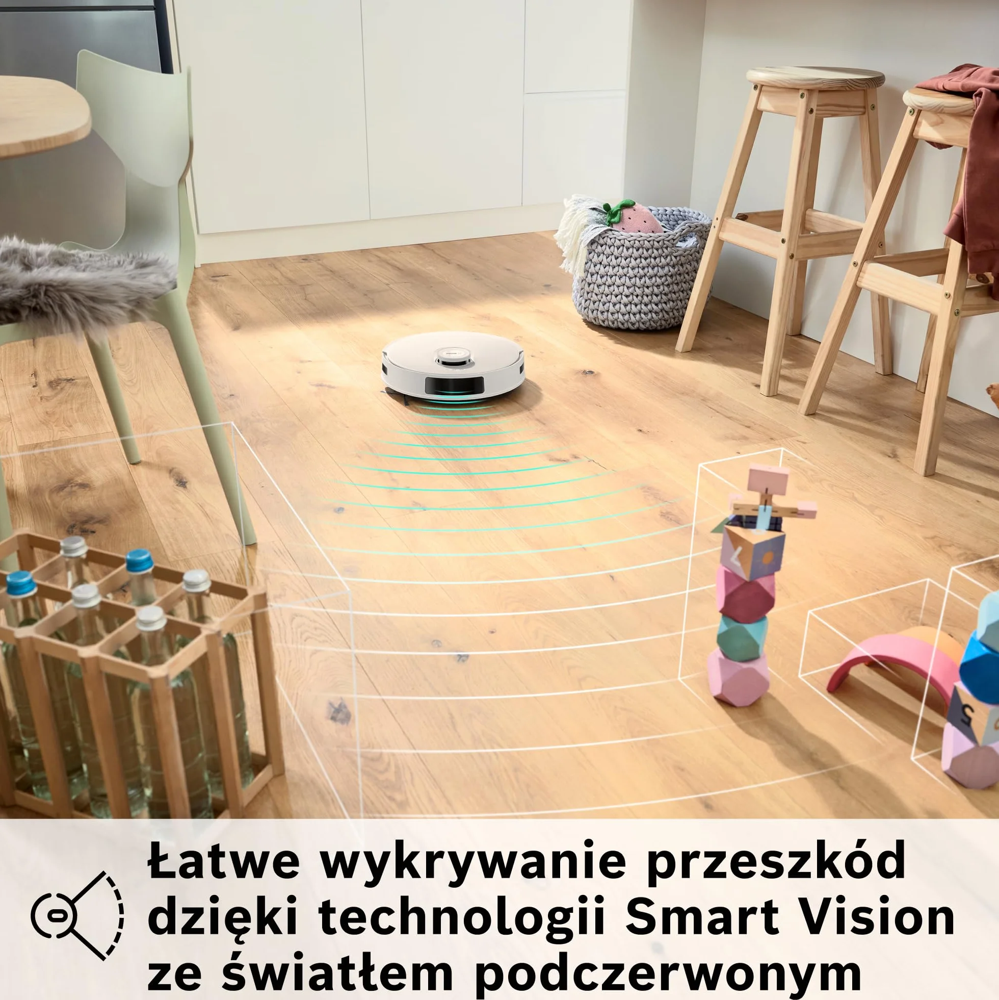 Bosch Spotless+ Robot sprzątający z funkcją mopowania, moc ssania 11 000 Pa, statyczna nakładka mopującą, stacja czyszczącą, nawigacją Smart Vision, aplikacja Bosch Home Connect, BCRD1W, biały