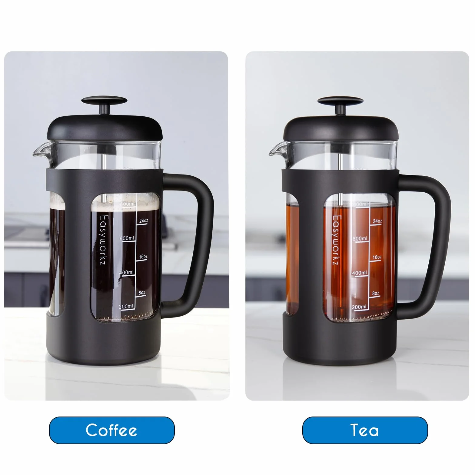 Easyworkz French Press Ekspres do kawy 1000 ml Szkło borokrzemowe Czarna