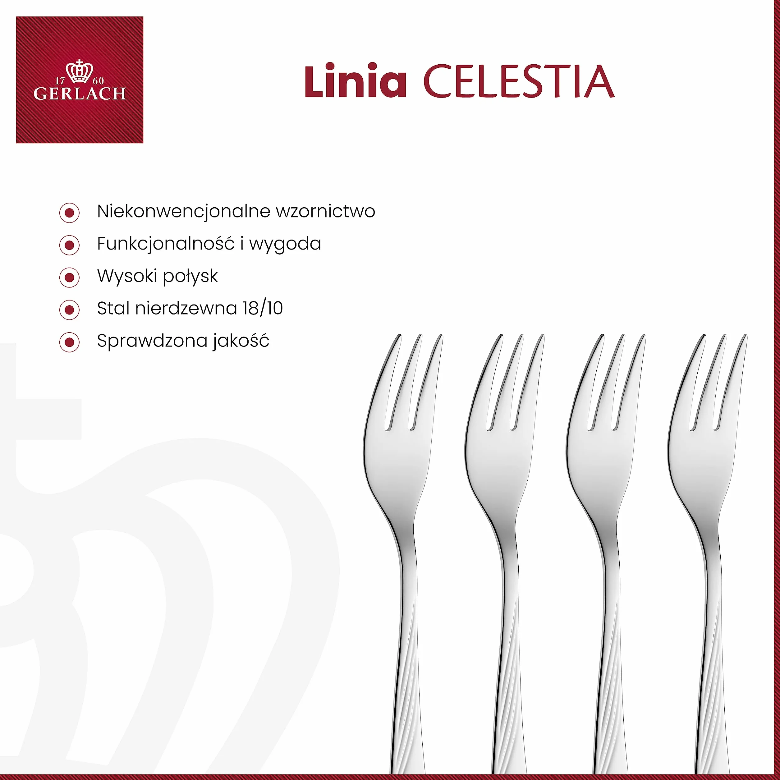 Gerlach Celestia Widelec Deserowy, Srebrny, 6 el.