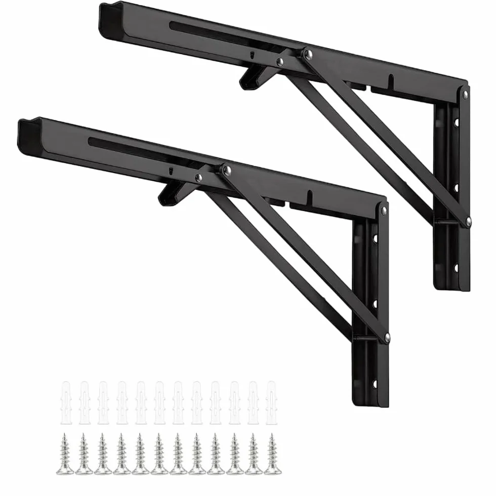 2 sztuki składanej konsoli, do dużych obciążeń, 400 mm, zawiasy składane, czarne, metalowe, składane, maksymalne obciążenie 80 kg, regał ścienny, wsparcie regału do domu, kuchni, 2 sztuki