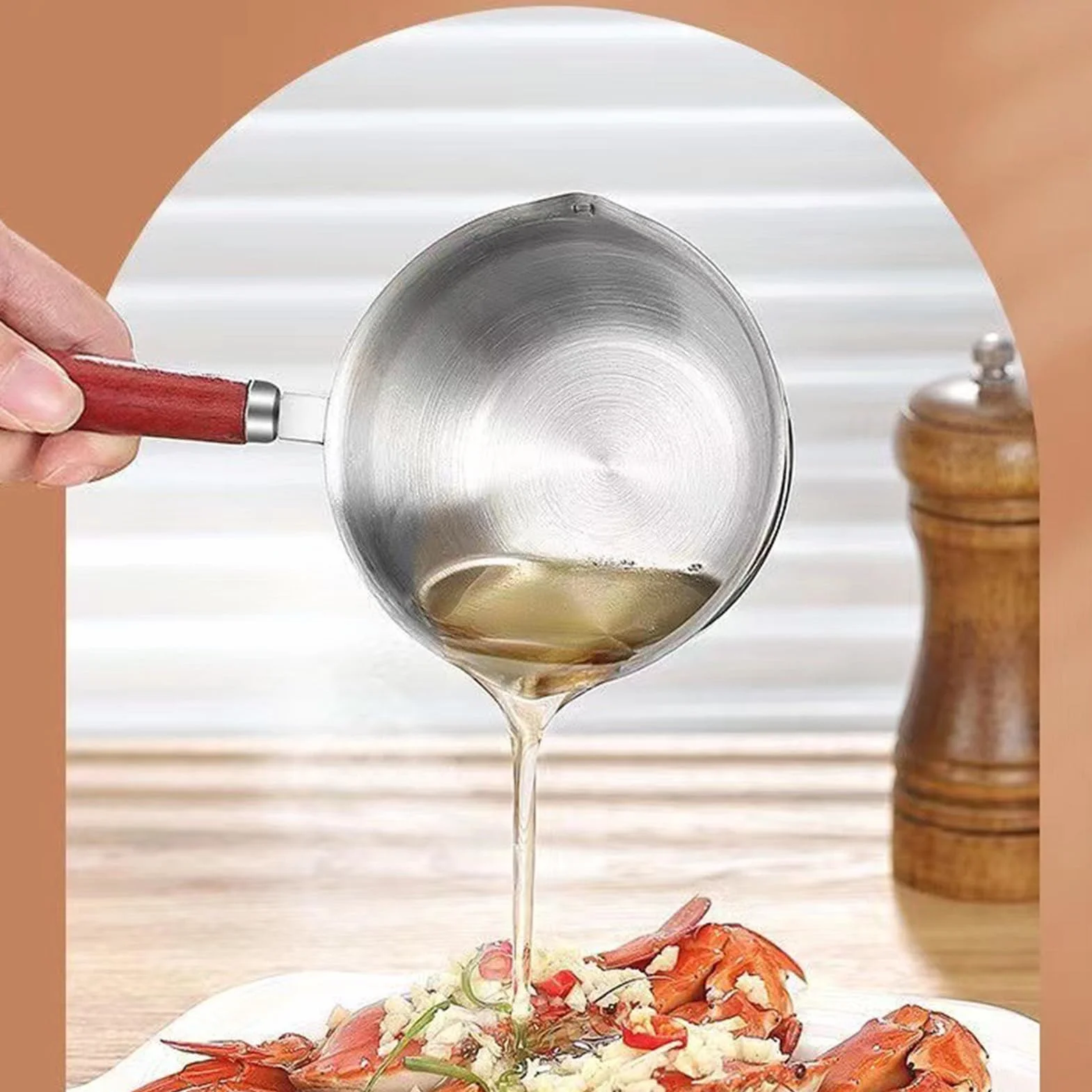 Mini garnek podgrzewacz wody 300 ml ze stali nierdzewnej z drewnianą rączką do kawy