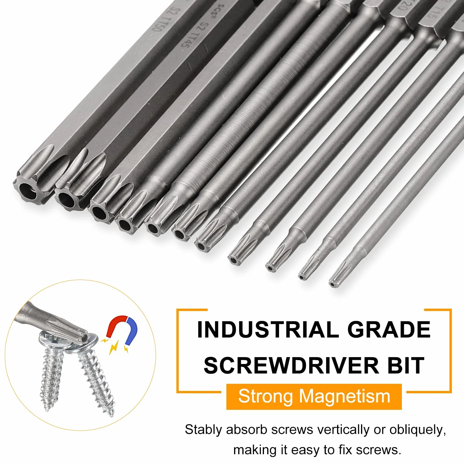 QUARKZMAN TT25 Torx zestaw bitów 6" (150 mm) długi 1/4" magnetyczny sześciokątny sześciokątny trzpień S2 stal końcówka z otworami do wkrętarki akumulatorowej Torx