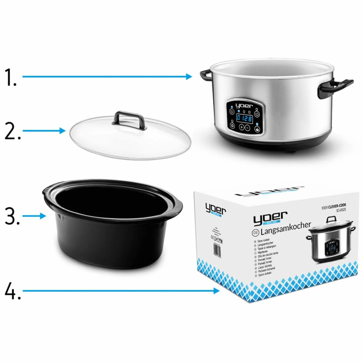 Yoer Clever-Cook SC4502S Wolnowar 280W 4.5 L garnek ceramiczny wyjmowana misa