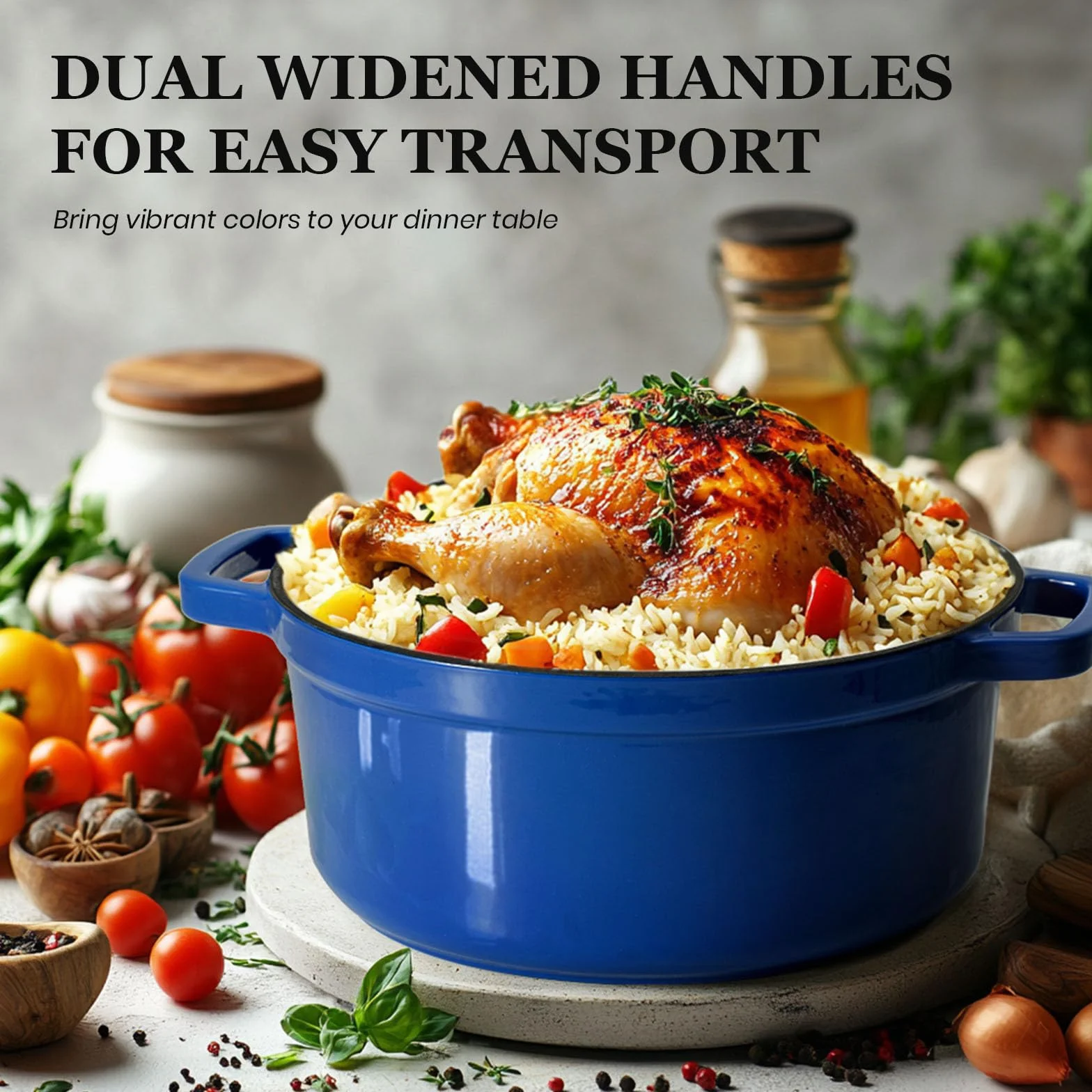 Overmont Garnek emaliowany żeliwny - Dutch Oven 26 cm nadaje się do piekarnika z pokrywką i książką kucharską - do smażenia kuchni, pieczenia, duszenia, królewski błękit