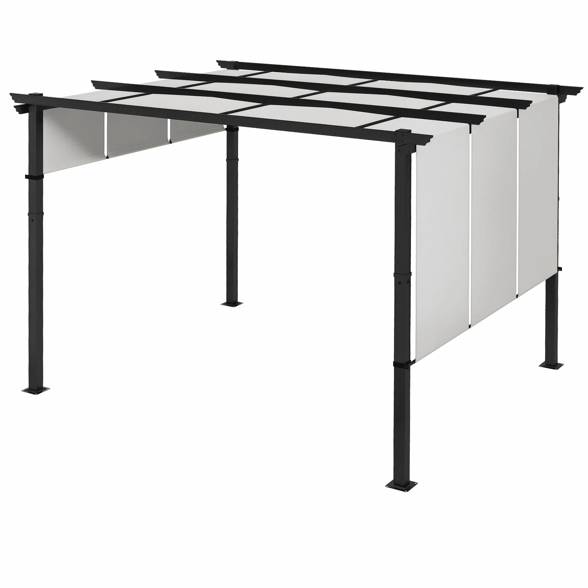 Outsunny Pergola ok. 3,5x3m Pawilon ogrodowy z regulowanym dachem, zadaszenie tarasowe, wolnostojący pawilon stalowy, ochrona przed słońcem na taras i do ogrodu, jasnoszary