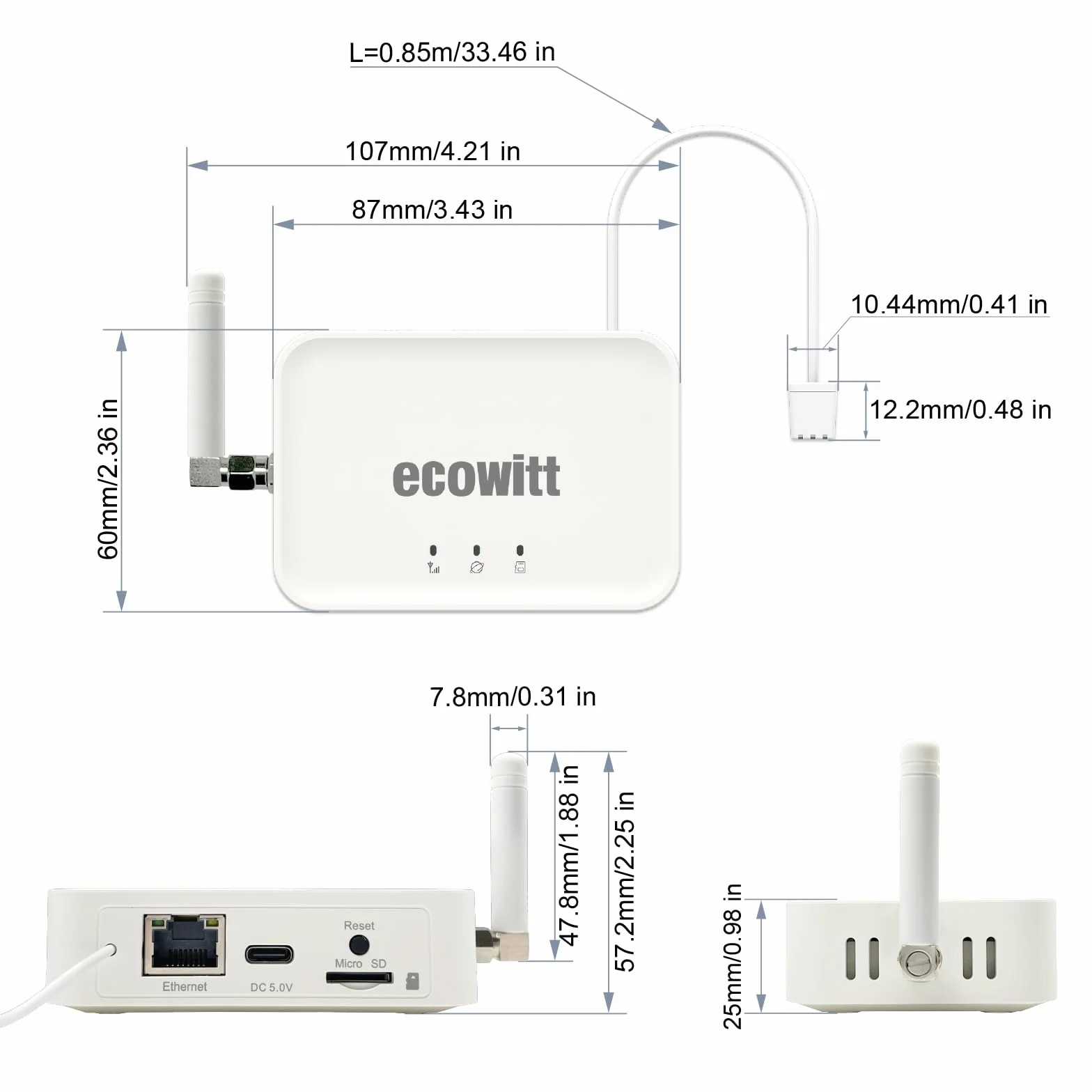 ECOWITT Czujnik wilgotności podłogi WH51+ Gateway GW3000, zintegrowane czujniki, tester wilgotności gleby 3 w 1, dokładny pomiar, sonda pojemnościowa, miernik wilgotności do ogrodu wewnętrznego i
