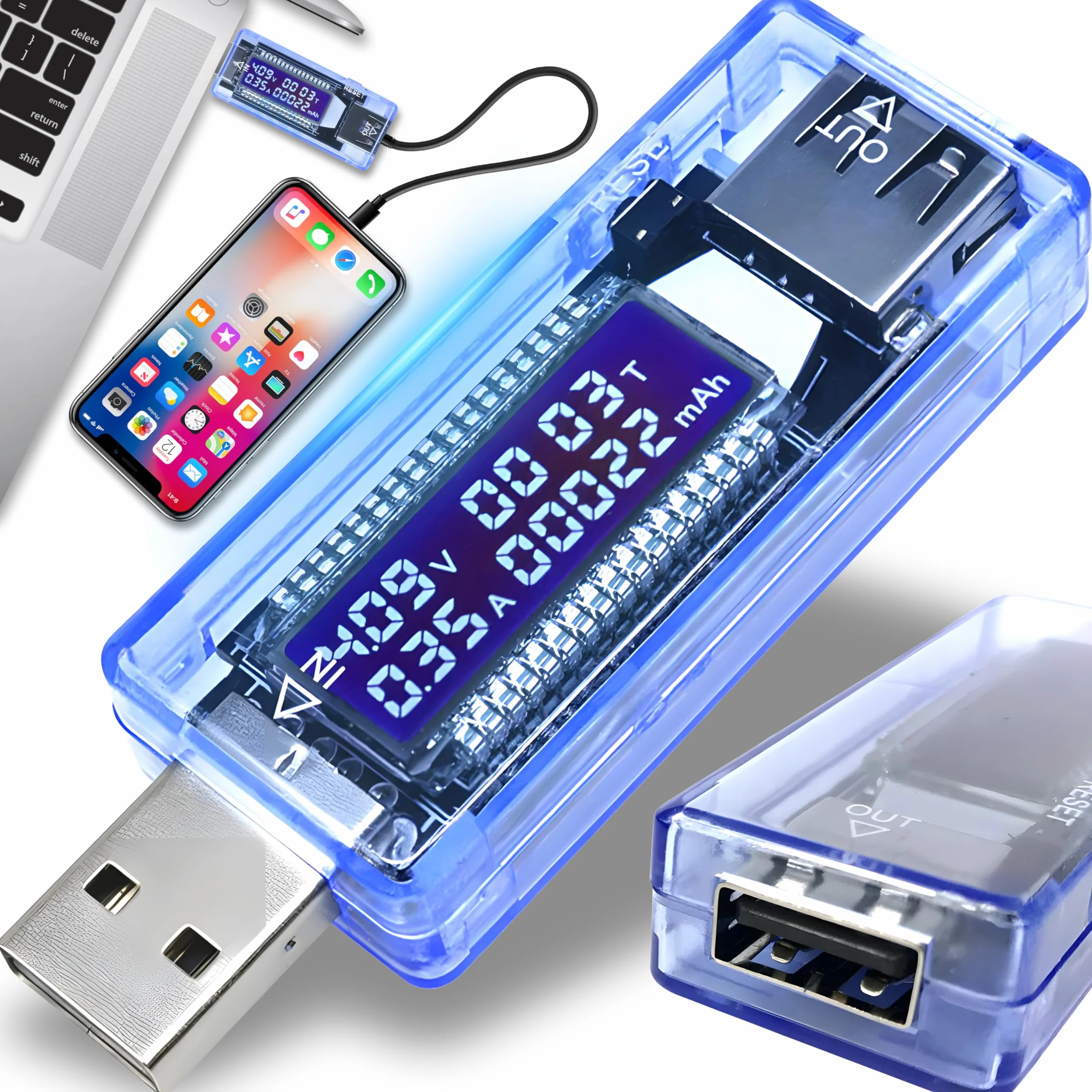 Retoo Wielofunkcyjny tester USB z wyświetlaczem LCD, 4 V – 20 V, cyfrowy miernik napięcia USB, woltomierz, amperomierz, detektor pojemności, ładowarka sieciowa, prąd A, napięcie V, pojemność mAh