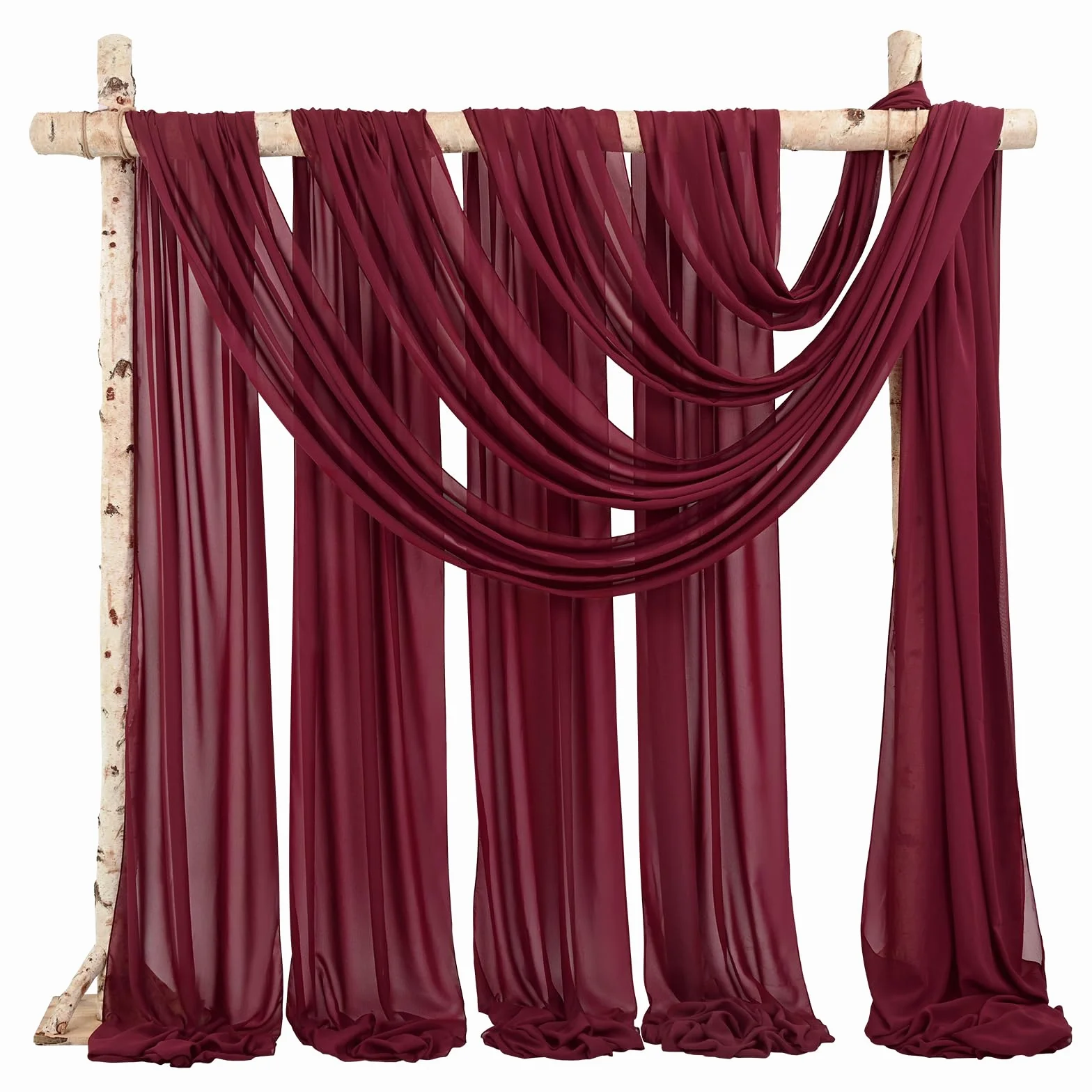 Showgeous łuk ślubny zasłona zasłona tkanina 2 panele 73 x 610 cm bordowy szyfon tkanina draperia łuk ślubny zasłony szyfonowe czyste tło zasłony na wesele łuk dekoracje ceremonii