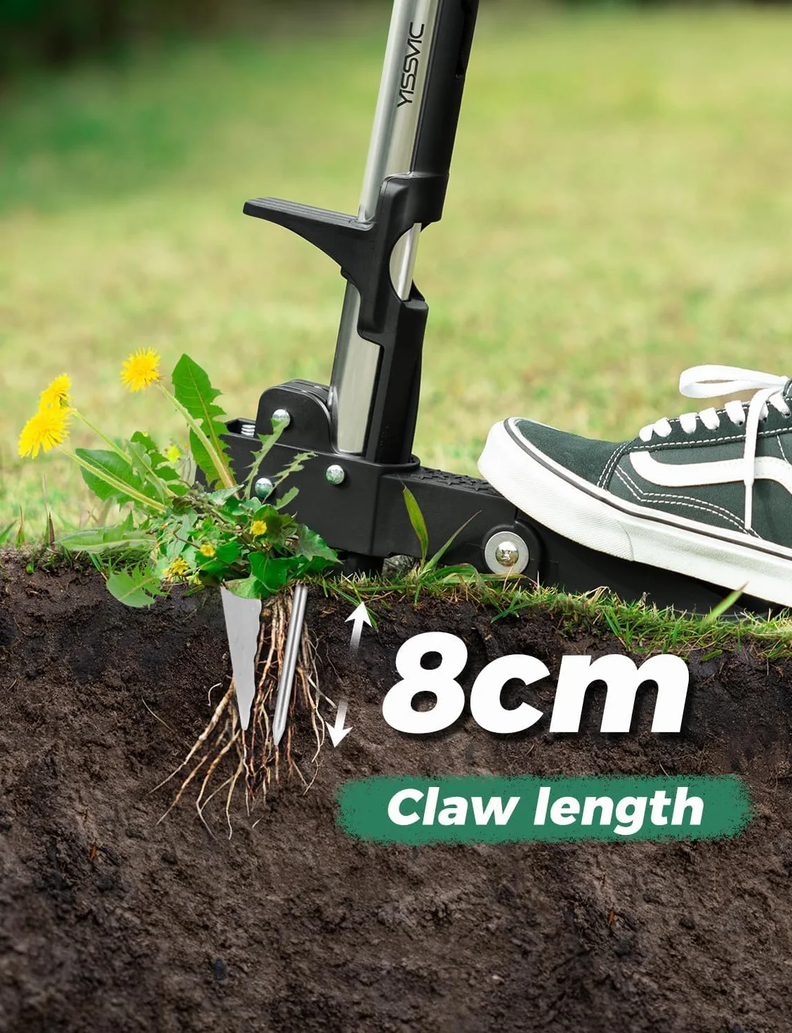 YISSVIC Mechaniczny ściągacz do chwastów ze stali nierdzewnej, 4 pazury i nożny, teleskopowe narzędzie do usuwania korzeni, ręczne narzędzie do chwastów do ogrodu, zielony