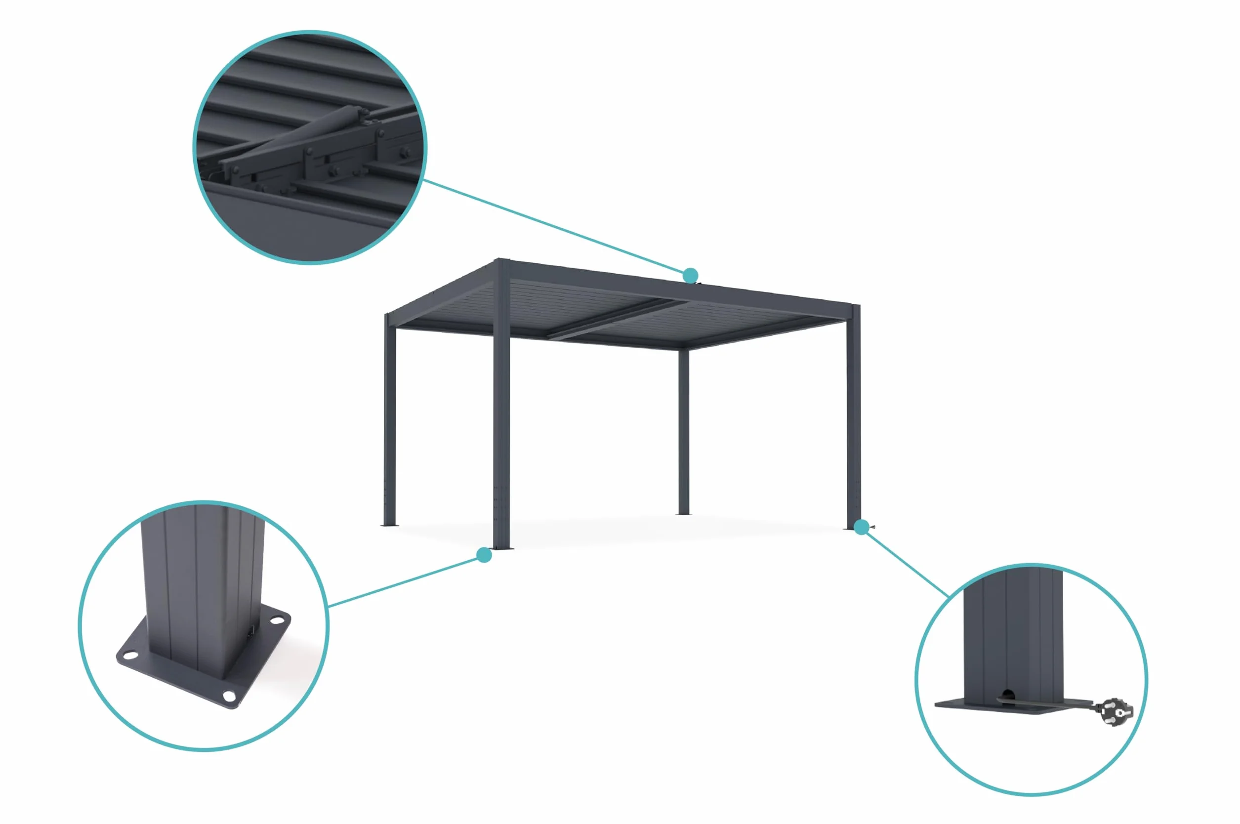 Cazeboo Pergola bioklimatyczna SANTA 4x3m z napędem elektrycznym w kolorze szarym aluminiowym