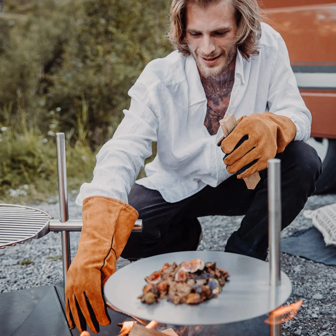 höfats - Rękawice do grillowania – rękawica kominkowa ze skóry i aramidu – bardzo odporna na wysokie temperatury – rękawice do garnków, rękawice kuchenne do grillowania, gotowania i uzupełniania
