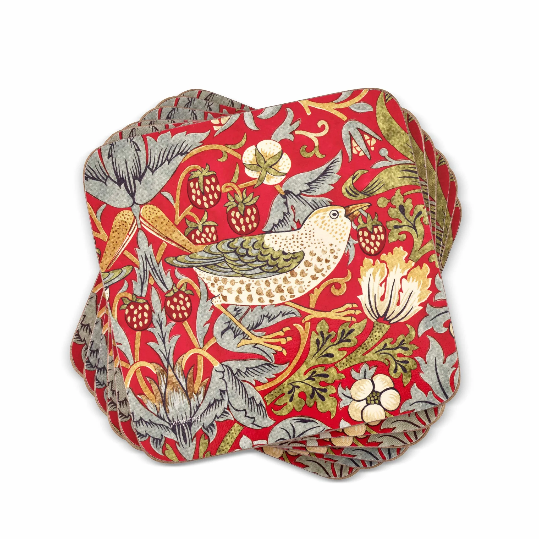 Portmeirion Pimpernel Strawberry Thief czerwone podstawki zestaw 6 sztuk 10,5 x 10,5 x 0,58 cm