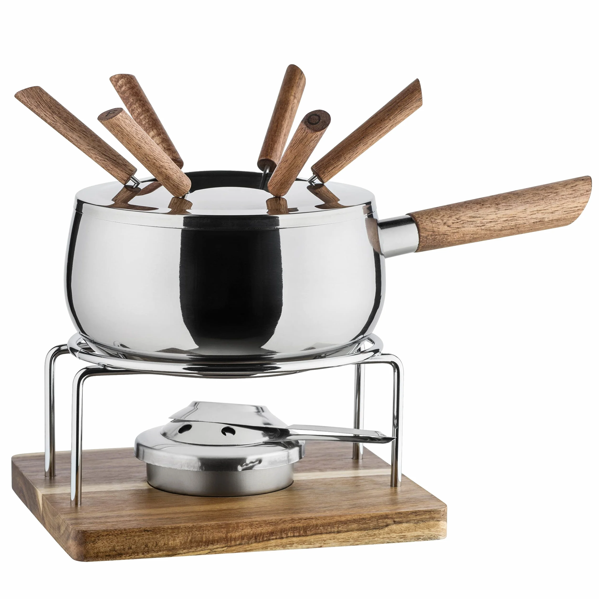 MÄSER 931895, zestaw do fondue dla 6 osób o nowoczesnym rustykalnym wzornictwie, idealny do fondue mięsnego, 10-częściowy zestaw do fondue wraz z widelcami do fondue i palnikiem do fondue, srebrny