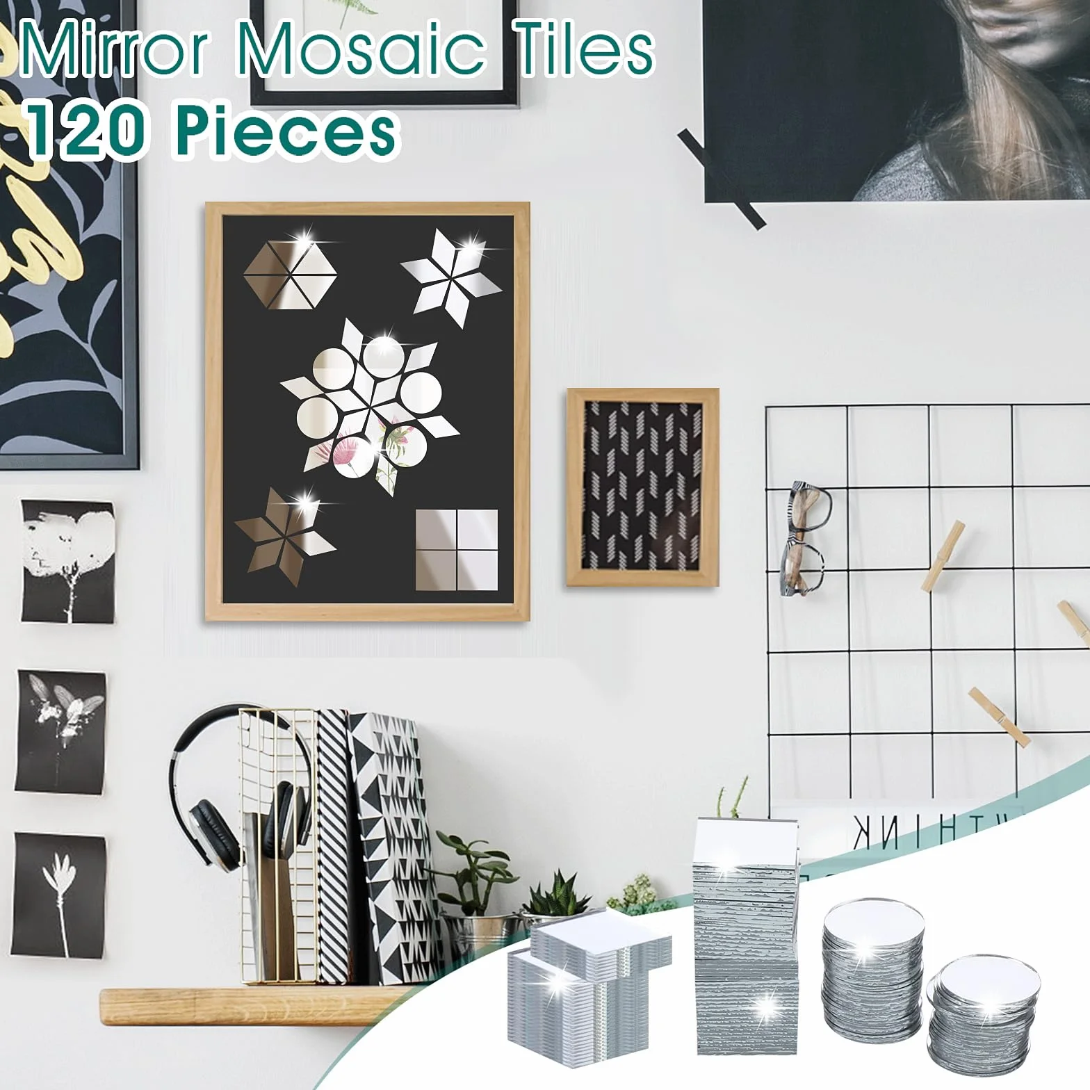 Piriuuo 240 sztuk małych lusterek, małe lustra do majsterkowania, 3 kształty, rzemiosło, lustro mozaika, mini lustro, kafelki, lustro, mozaika, folia lustrzana, DIY, do projektów i dekoracji